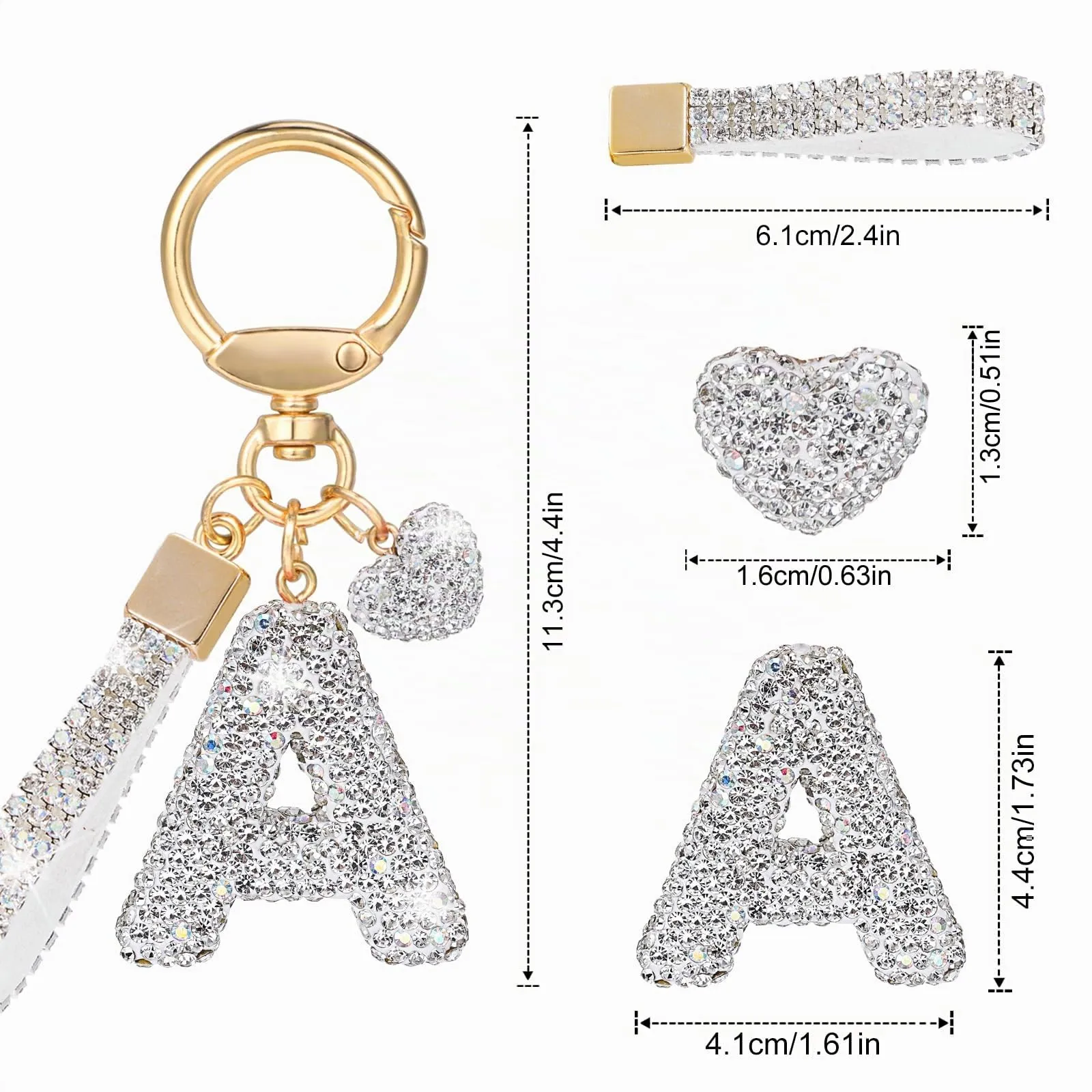 MWOOT Cristalli Lettera Portachiavi A, Carini Keyring Ciondoli con Nome, Iniziale Anelli Portachiavi Donna, Casa Nuova Accessori Macchina Auto Keychain Regalo Amica Compleanno - immagine 3