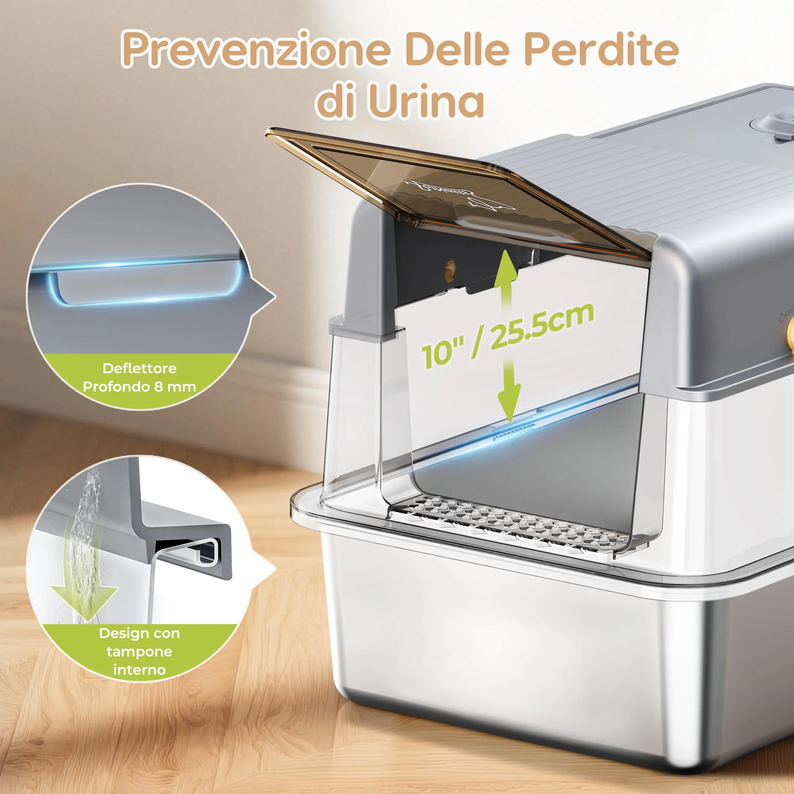 PalNests Lettiera per Gatti in Acciaio Inox, Lettiera per Gatti XXL con Coperchio Ribaltabile a 105° e Paletta, Lettiere in Metallo Rimovibile con Tappetino, con Deodorante per Lettiere per Gatto - immagine 3