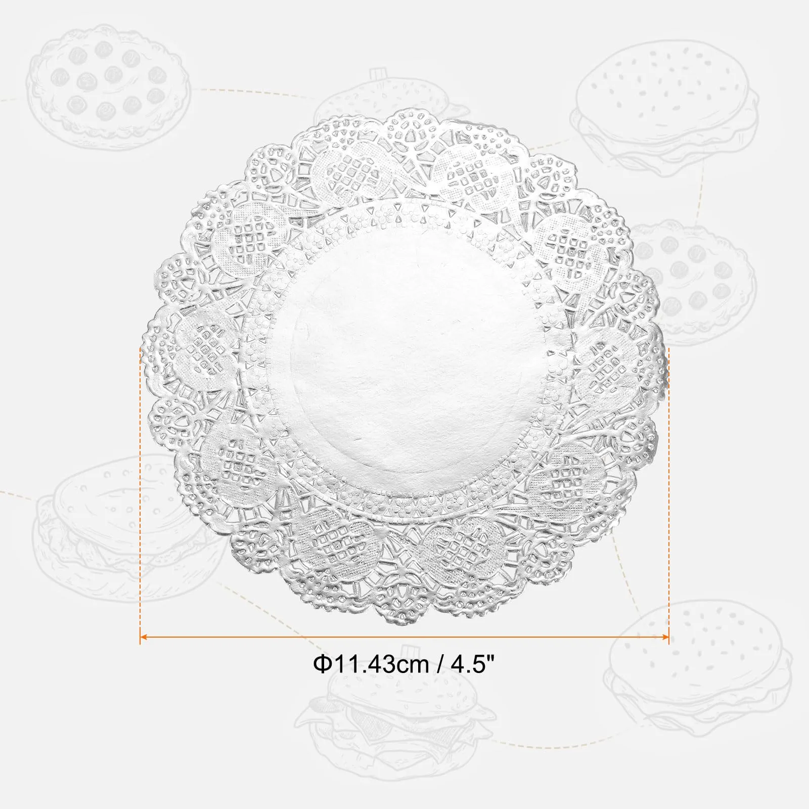 QUARKZMAN 50 pezzi Tovaglioli di Carta Pizzo 4.5 Pollici Argento Rotondi Tovaglioli di Carta Decorativi Usa e Getta Carta Fiore Traforato Assorbente per Torte Dessert Decorazione Cibo - immagine 2