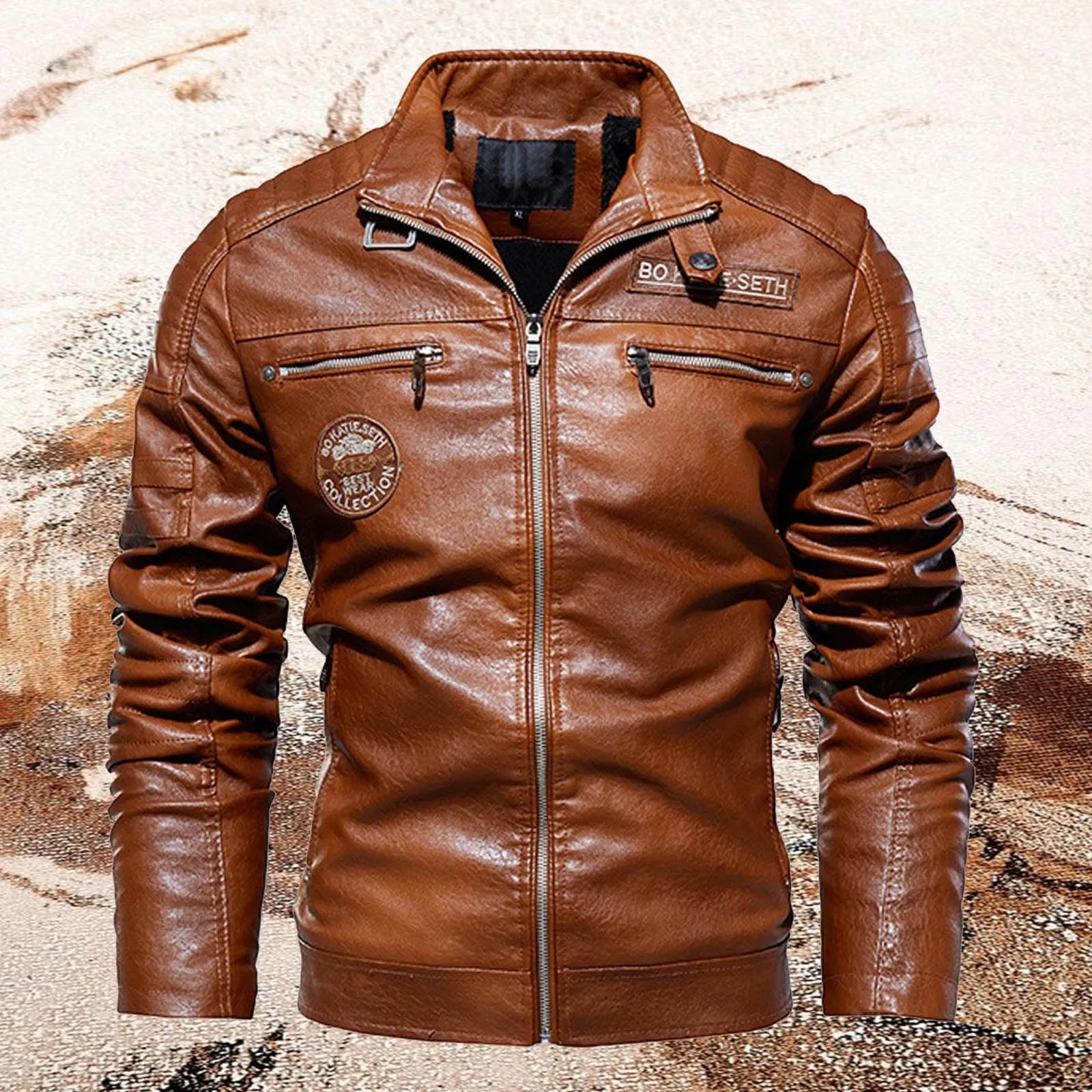 Giacca Pelle Moto Uomo, Leggera Sottile con Tasca sulle Maniche Giubbotto Bomber Giaccone Giacca Chiodo Pelle Biker Motociclista Giubbotto Moto Estivo Giacca Lunga Faux Leather Jacket - immagine 2