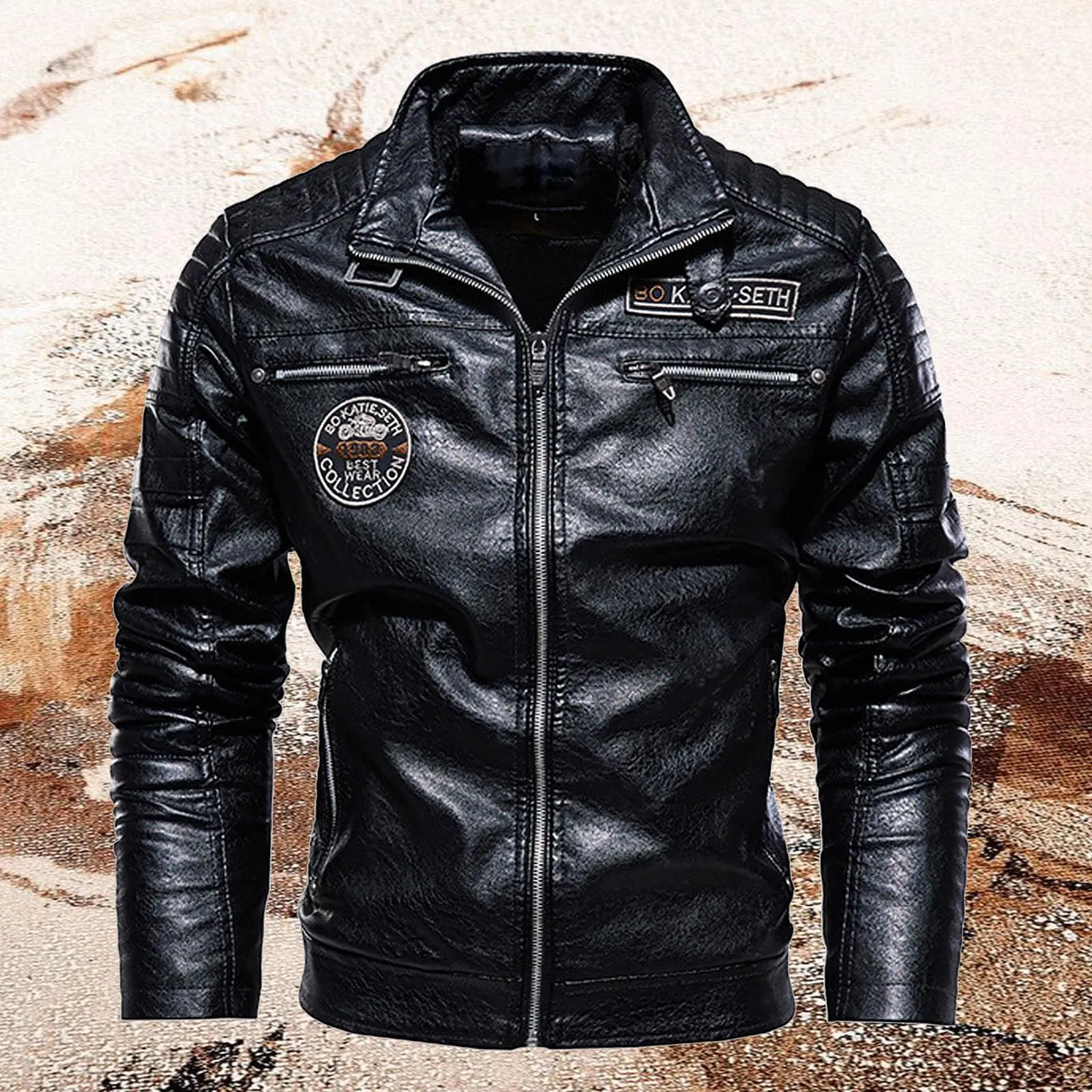 Giubbotto Pelle Uomo, Giacca Uomo in Ecopelle con Colletto Rialzato Giacca Bomber da Uomo con Chiusura Lampo Casual per Motociclisti Giacca Similpelle Giacca Bomber Soffice E Resistente - immagine 2