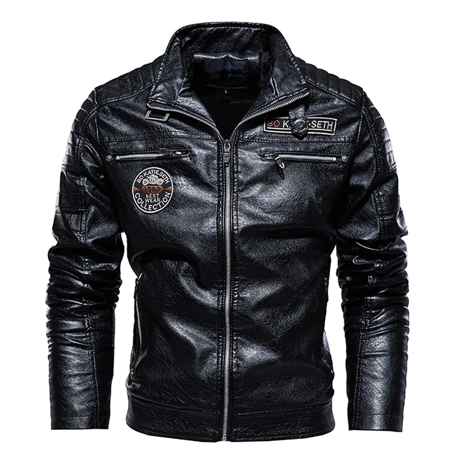 Giubbotto in Pelle Uomo, Giacca Tuta da Moto Giacca per Il Tempo Libero All'aperto Vintage Antivento Cappotto con Cerniera Giacca Pelle Uomo Vintage Giacca Mezza Stagione Cappotto in Ecopelle - immagine 1