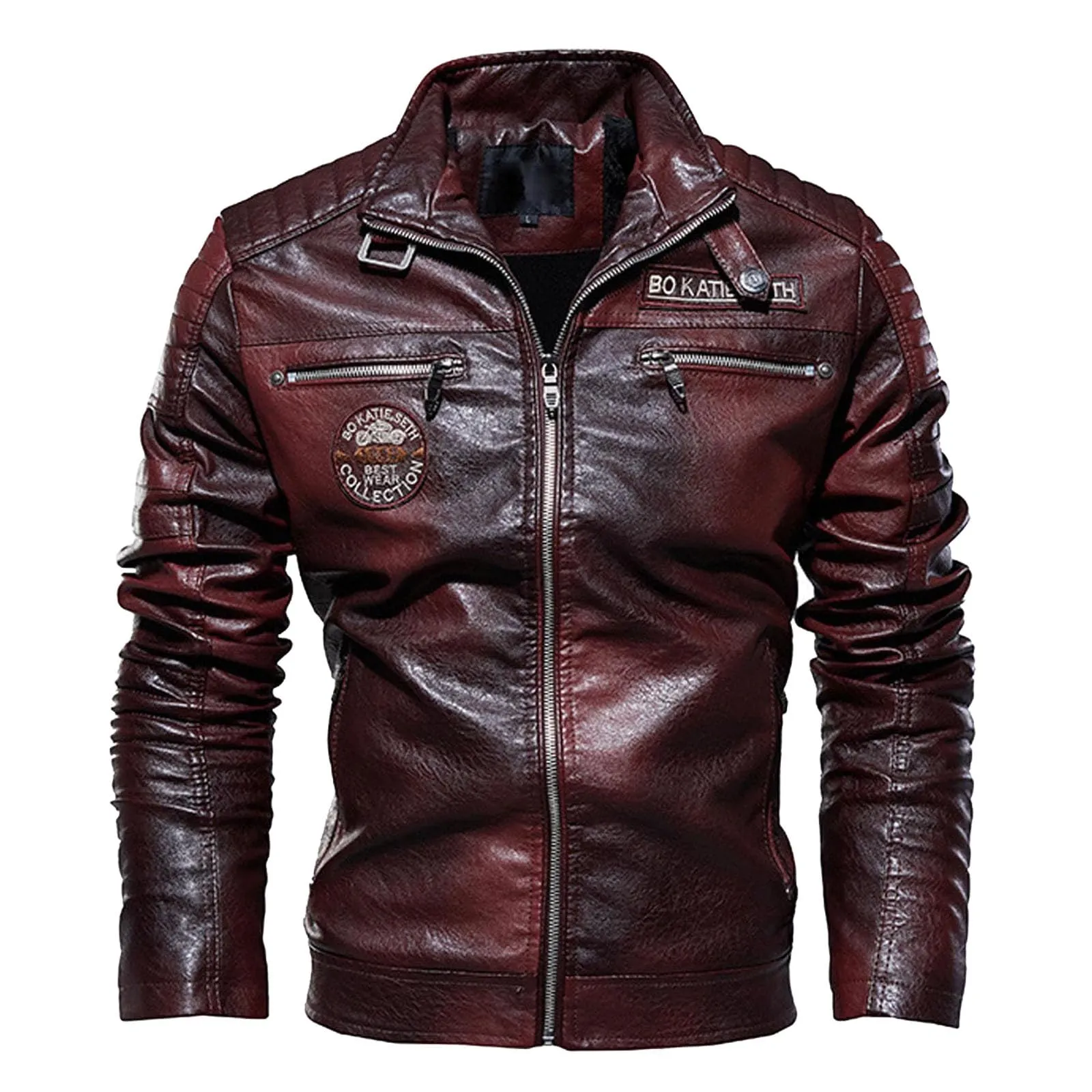 Giubbotto in Pelle Uomo, Giacca da Uomo in Similpelle con Collo Alto di Transizione Matelassee Moto Pilota Zippato Cerniera Casual Giacca Moto Pelle Giacca Lunga Giacca Uomo Elegante - immagine 1