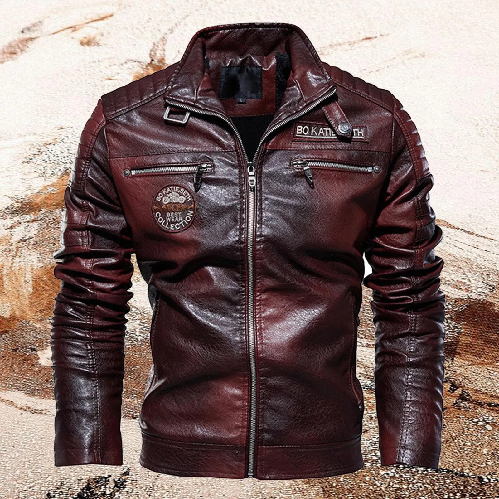 Giubbotto in Pelle Uomo, Giacca da Uomo in Similpelle con Collo Alto di Transizione Matelassee Moto Pilota Zippato Cerniera Casual Giacca Moto Pelle Giacca Lunga Giacca Uomo Elegante - immagine 2