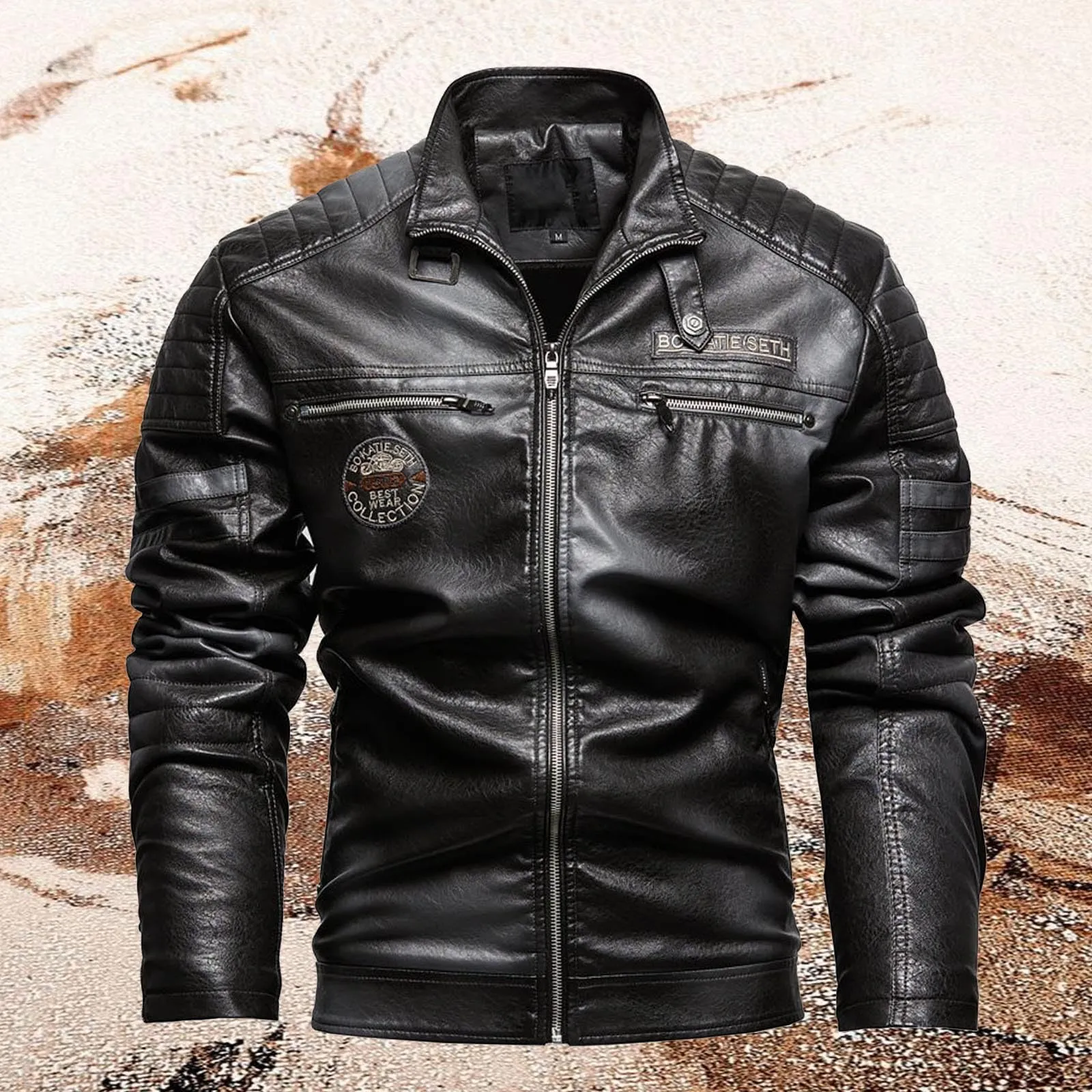 Giacca di Pelle Casual da Uomo, Pu Bomber Moto Slim Fit Colletto Casual con Cerniera Cappotto Antivento Giacca a Vento Soft Touch Classico Giubbotto Moto Estivo Giacca Lunga Soffice E Resistente - immagine 3