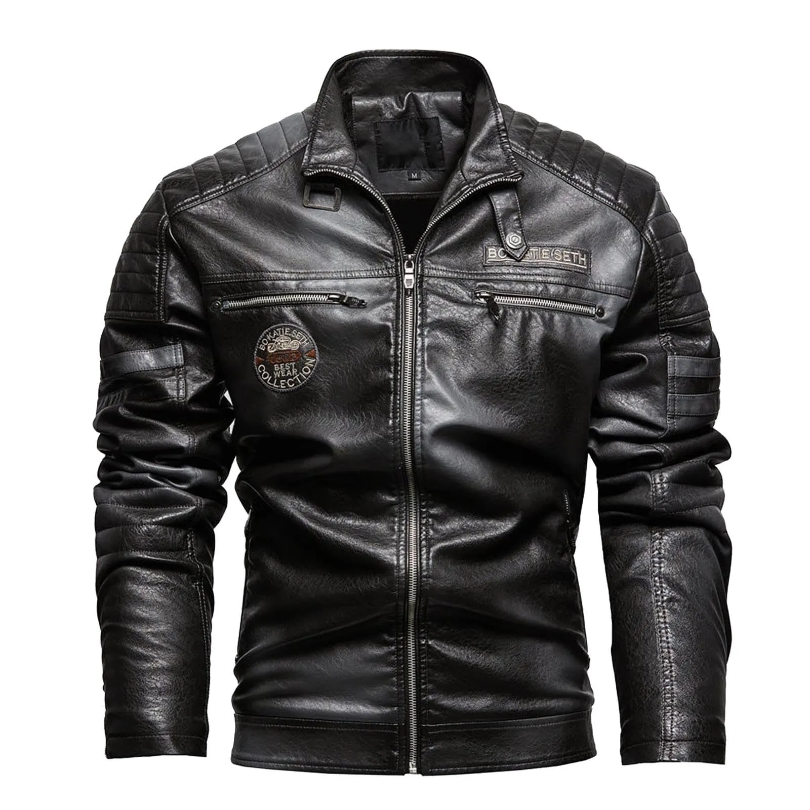 Giubbotto in Pelle Uomo, Giubbotto Manica Lunga Finta Pelle Biker Casuale Cotone Moda Giacca a Vento per Le Mezze Stagioni Giacca Pelle Moto Giacca da Lavoro Cappotto in Ecopelle - immagine 4