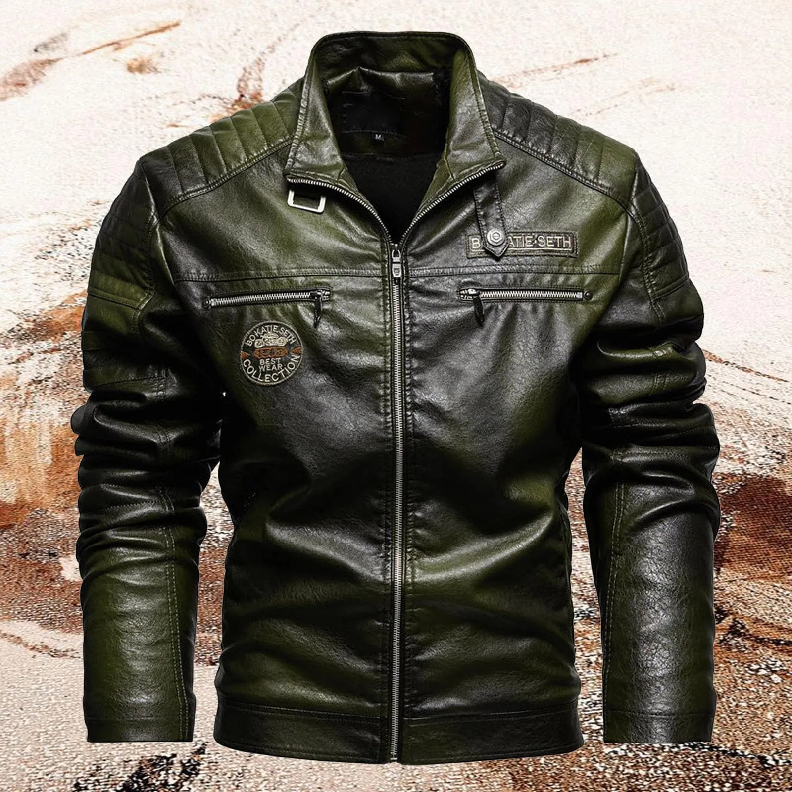 Giacca in Pelle Uomo, Giacca da Uomo in Similpelle con Collo Alto di Transizione Matelassee Moto Pilota Zippato Cerniera Casual Giubbotto Chiodo Giacca Baseball Cappotto in Ecopelle - immagine 3