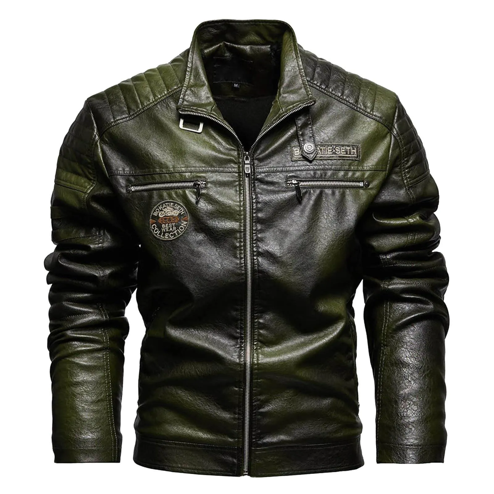Giubbotto di Pelle Uomo, Pu Bomber Moto Slim Fit Colletto Casual con Cerniera Cappotto Antivento Giacca a Vento Soft Touch Classico Giubbotto Moto Uomo Estivo Giacca Leggera Soffice E Resistente - immagine 1