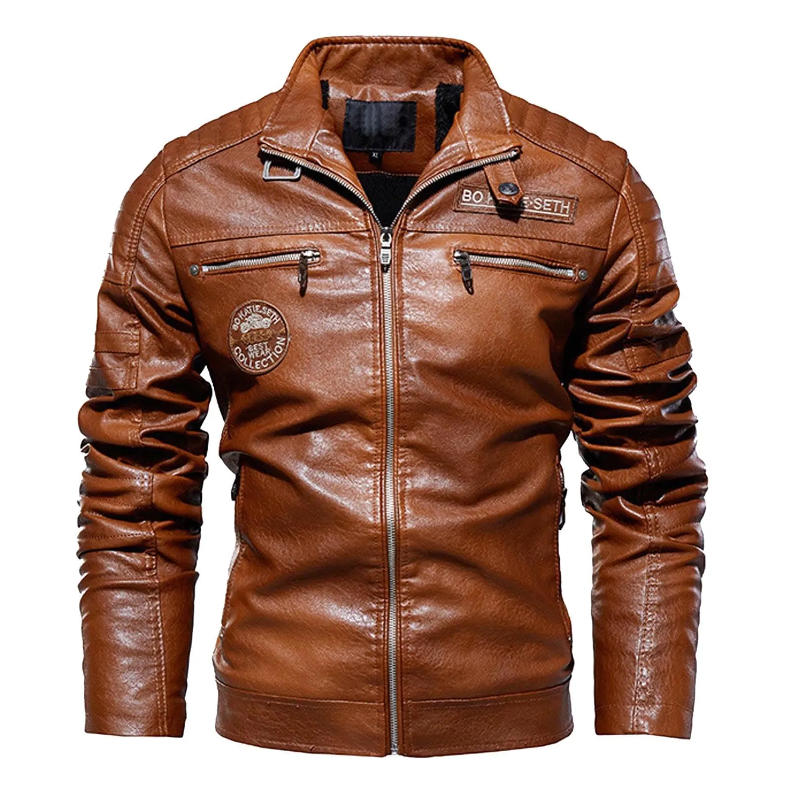 Giubbotto Pelle Uomo, Elegante Vintage Giacche in Pelle Casuale Sottile Slim Fit Giubbino Primaverile Bomber Corto alla Moda Giubbotto Giubbotto Moto Estivo Giacca Bomber Cappotto in Ecopelle - immagine 3