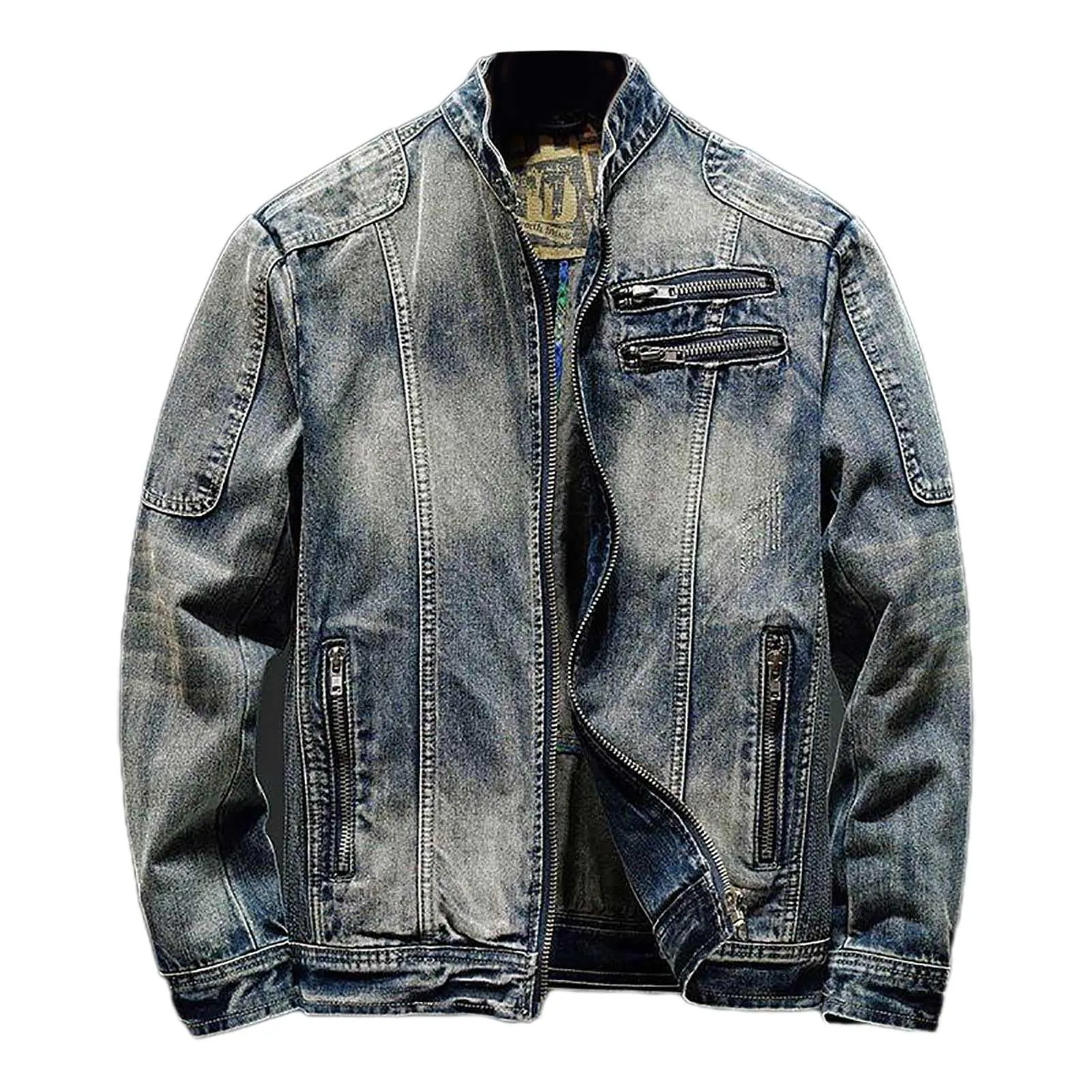 Giubbino Jeans Uomo, Giubbino Uomo Estivo, Estivo Casual Denim Giacca Moto Slim Fit Jacket Uomo Primavera/Estate/Autunno Maniche Lunghe Giubbino Sportiva Giacca a Vento per Il Tempo Libero - immagine 1