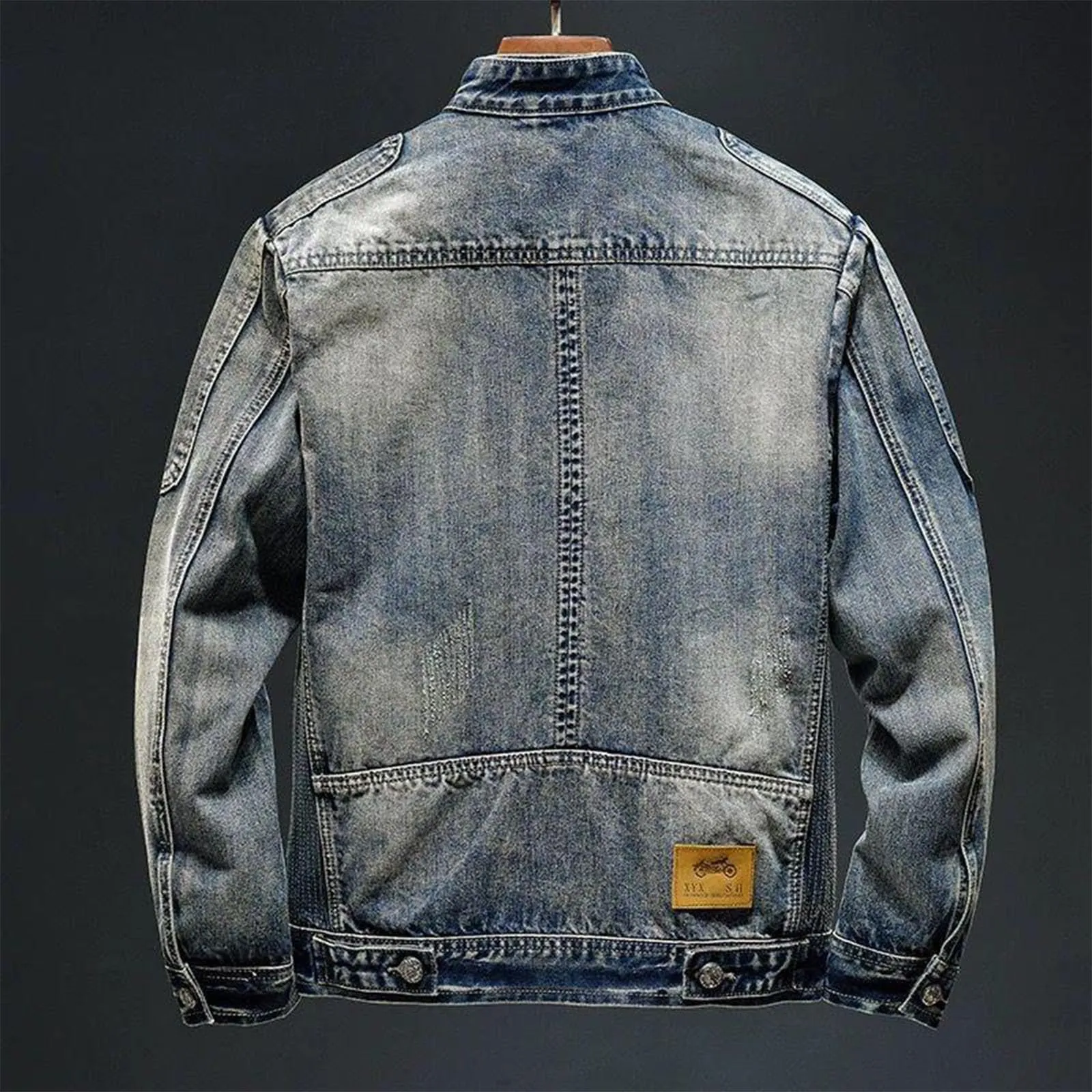 Giacca Denim Uomo, Giubbino Uomo Estivo, Giubbotto Manica Lunga Finta Biker Casuale in Cotone Effetto Denim Moda Giacca Motion Rider Jacket Giacca da Lavoro per Capispalla Fotografia Biker Moto - immagine 2