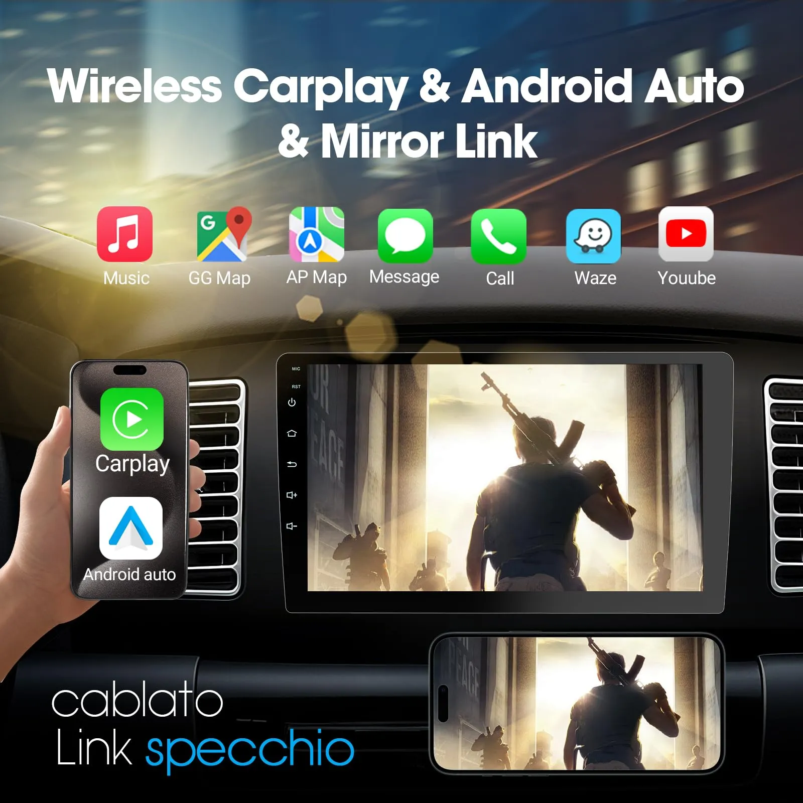 Haudio Autoradio da 9 Pollici, Autoradio 2 DIN con Apple Carplay Wireless & Android Auto, Telecamera Retromarcia HD, GPS, Mirror Link, Radio SWC/AM/FM Adatta Maggior Delle Auto 4+64GB (Aggiorna CPU) - immagine 2