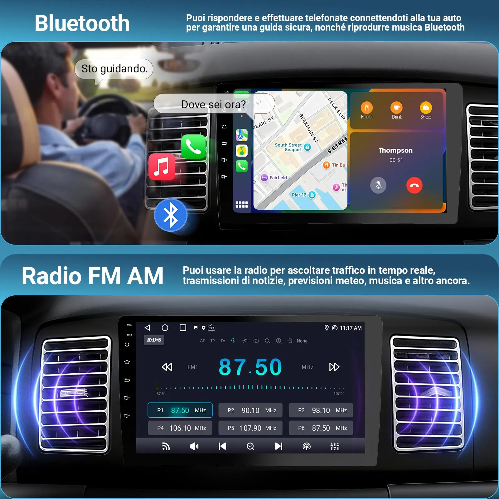 Haudio Autoradio da 9 Pollici, Autoradio 2 DIN con Apple Carplay Wireless & Android Auto, Telecamera Retromarcia HD, GPS, Mirror Link, Radio SWC/AM/FM Adatta Maggior Delle Auto 4+64GB (Aggiorna CPU) - immagine 3