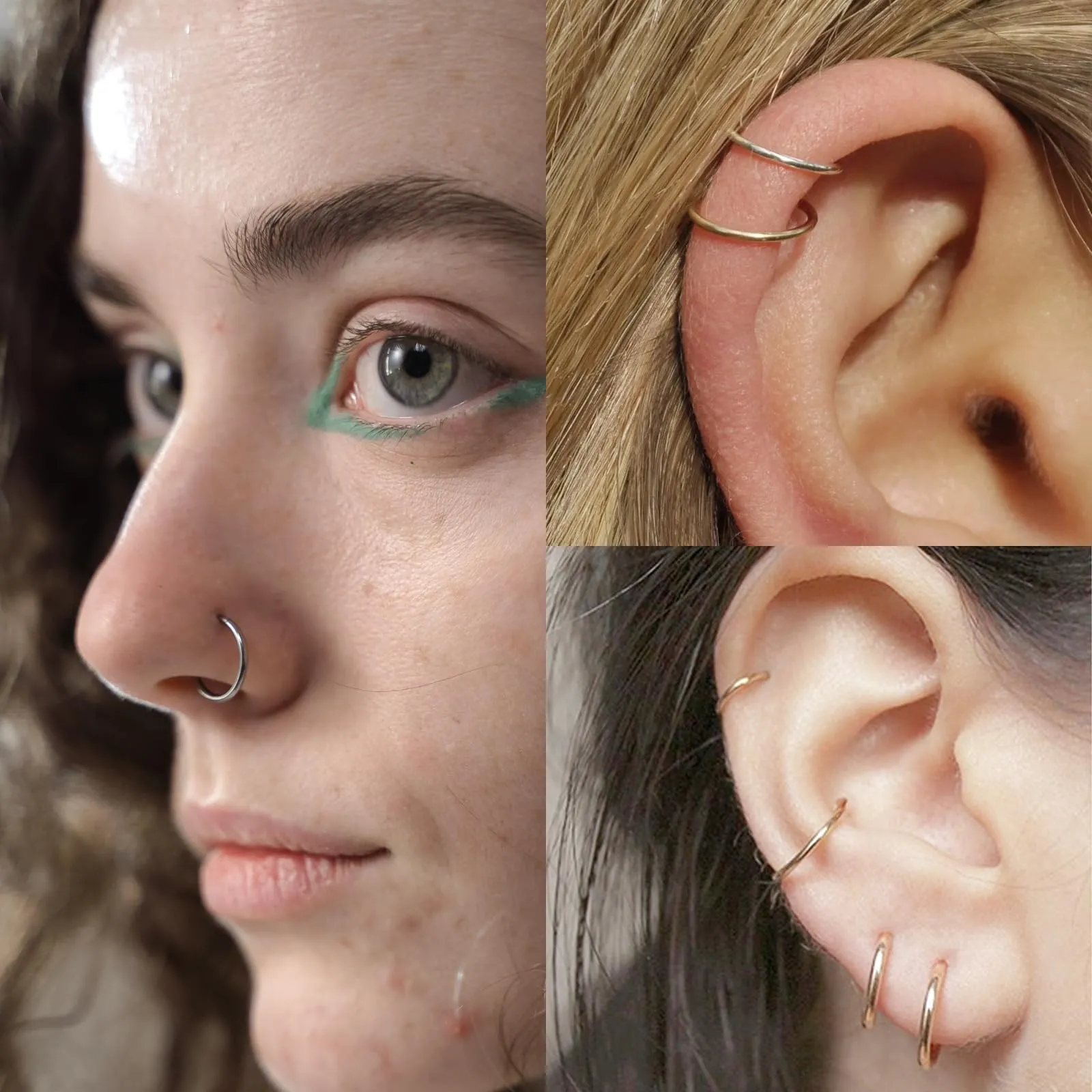 Anelli nasali in titanio 20G, 18G, 16G, orecchini per uomo e donna, piercing per setto, trago, padiglione auricolare, elice, daith, labbra - 6 mm/7 mm/8 mm/9 mm/10 mm - Dorato, argentato, 9mm, Titanio - immagine 4