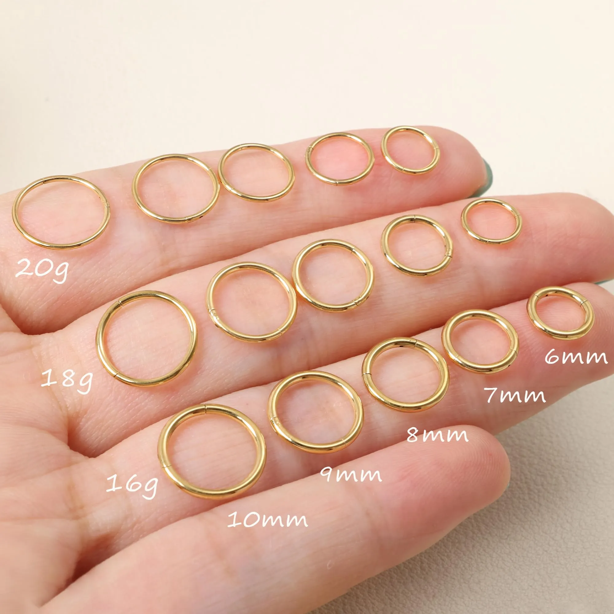 Anello da naso in titanio da 20 G, 18 G, 16 G, orecchini a cerchio per cartilagine, per donne e uomini, in argento e oro, anello per setto nasale, trago, conchiglia, elice, daith, piercing per labbro - immagine 2