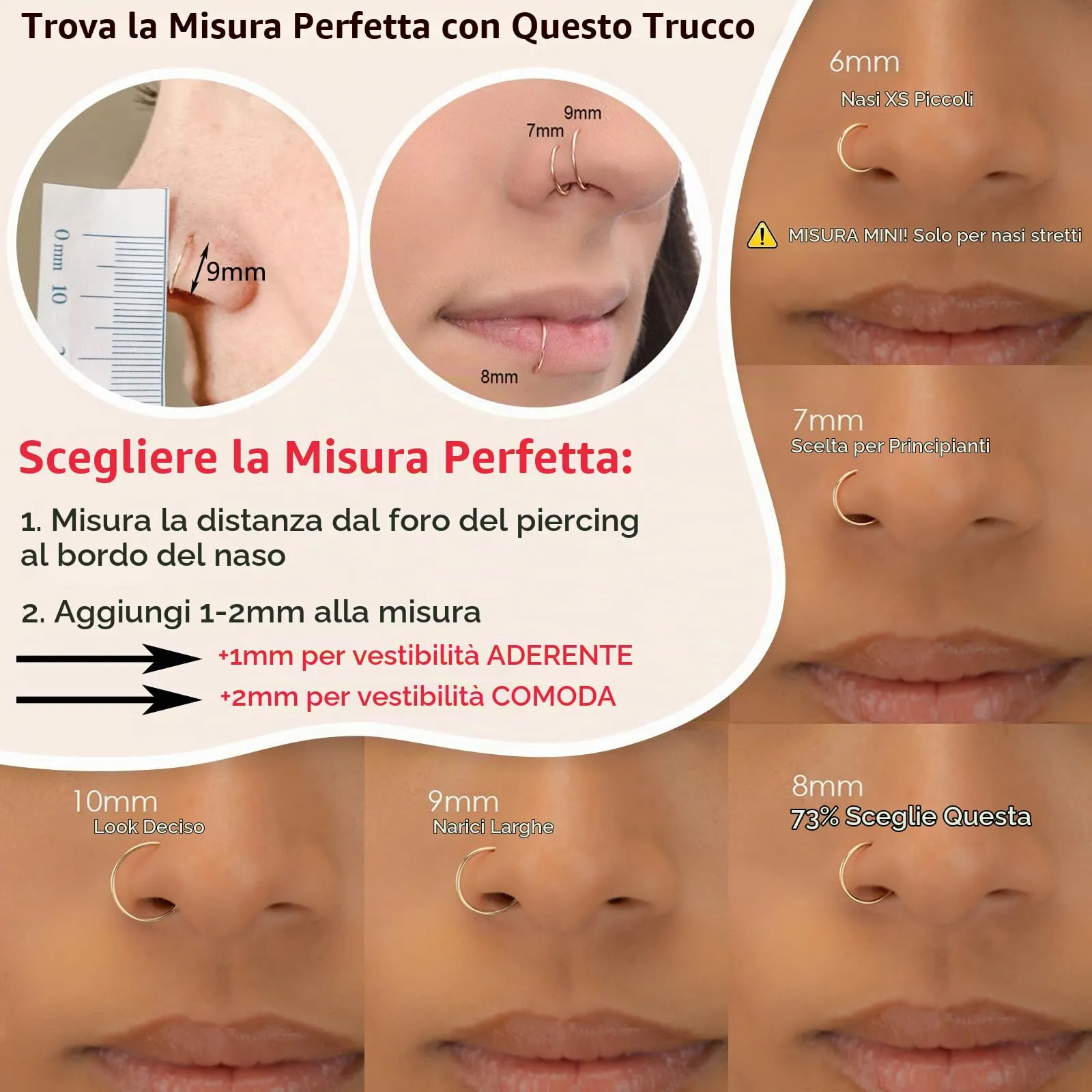 DAI JY Anello per naso Oro Argento sottile Piercing nasale Anello in titanio per donne e uomini 20G 18G 16G Septum Tragus Conch Orecchini Piercing labiale Anello per piercing nasale Gioielli 6mm/7mm - immagine 3