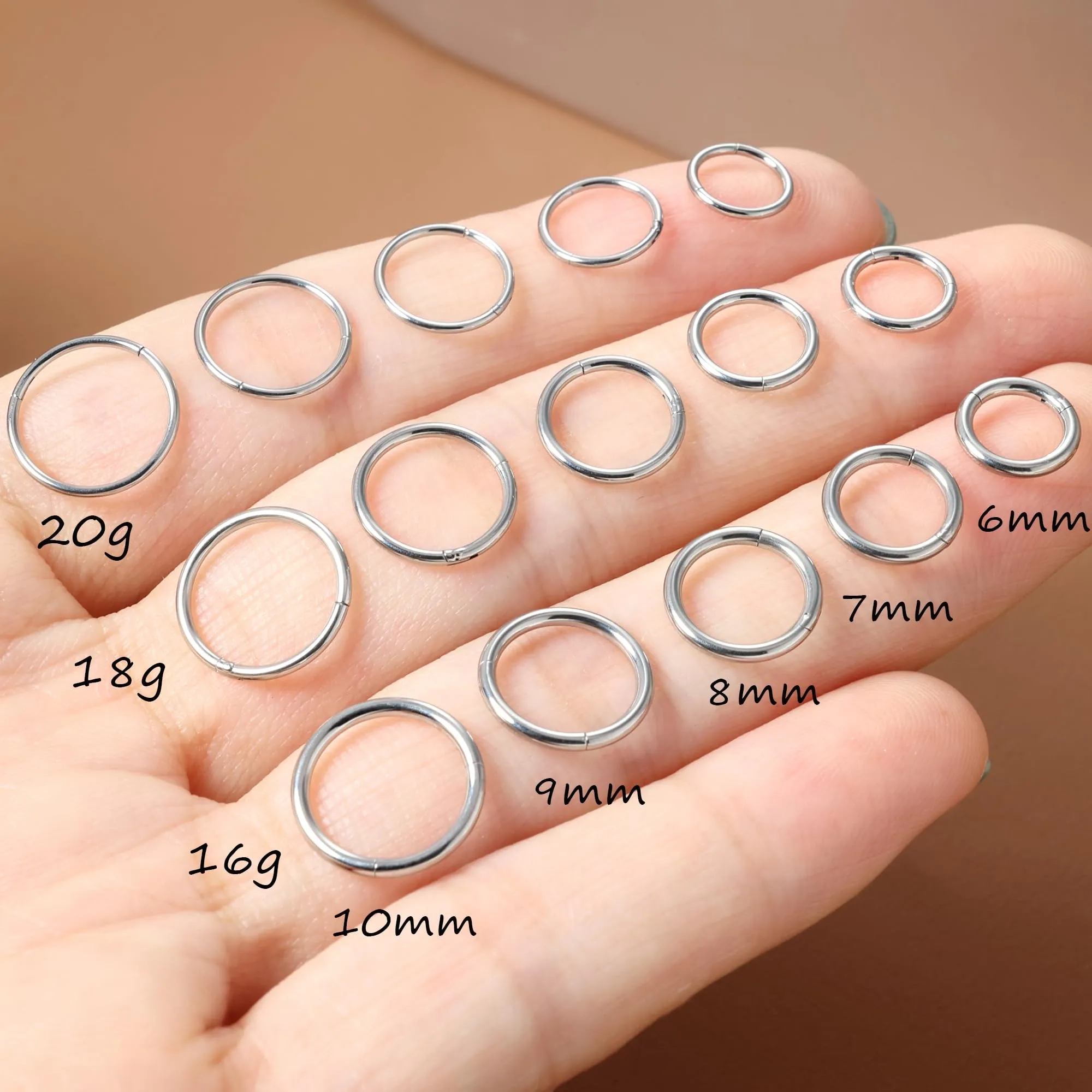 Anello da naso a cerchio in titanio da 20 G, 18 G, 16 G, orecchini a cerchio per cartilagine, per donne e uomini, in argento e oro, anello per setto nasale, trago, conch, helix, daith, piercing per - immagine 2