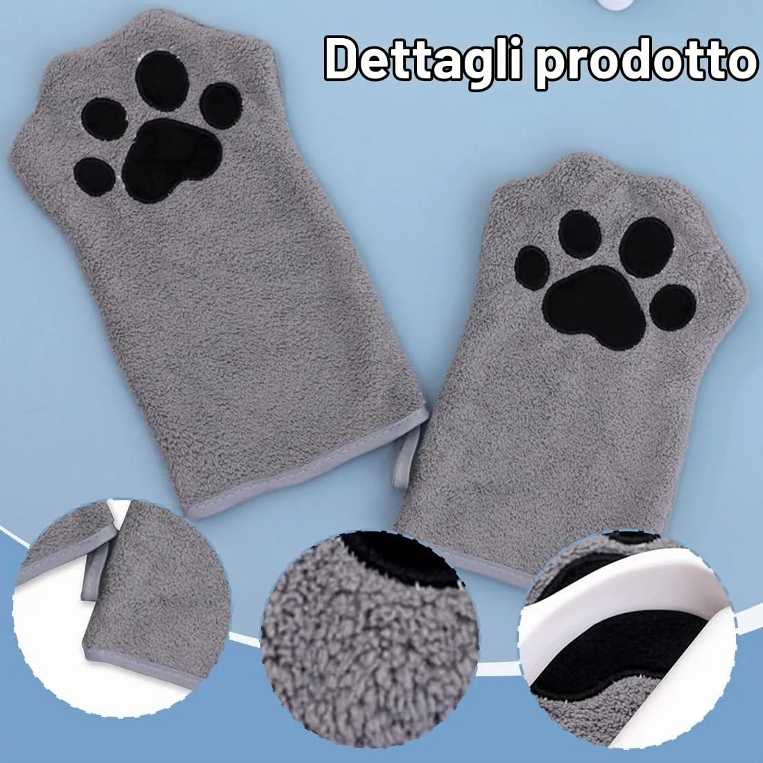 WeddHuis 2 Pcs Guanti per la Pulizia di Animali Domestici Asciugamano in Microfibra Assorbente Morbido e Durevole per Cani, Gatti e Altri Piccoli Animali (Grigio) - immagine 3