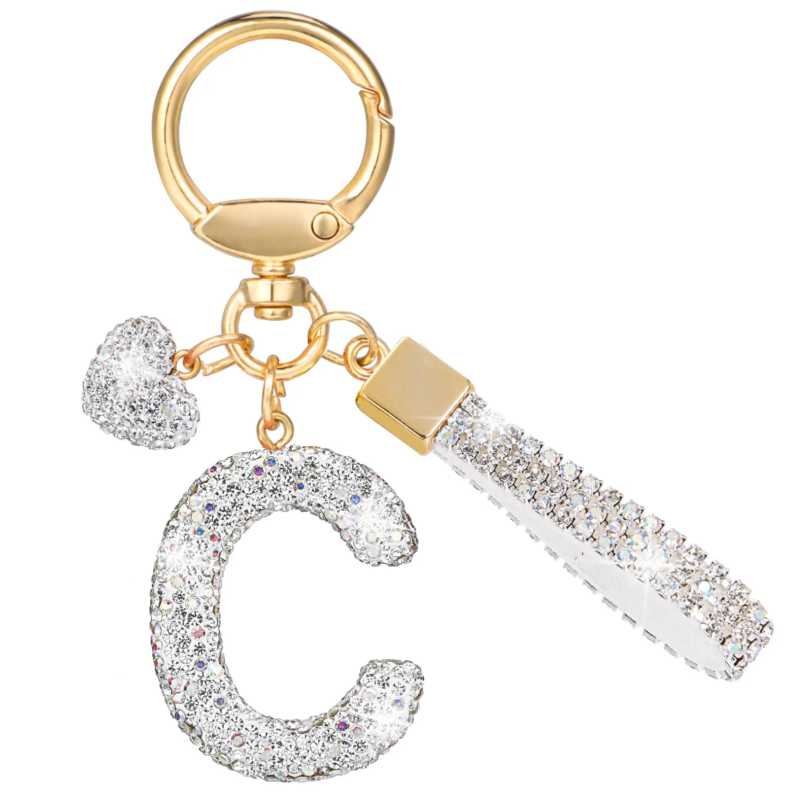 MWOOT Portachiavi a forma di lettera con strass, portachiavi Silvery con nome Cute Car Keychain, portachiavi per auto, borsa a mano, accessori per compleanno per donna (C) - immagine 1