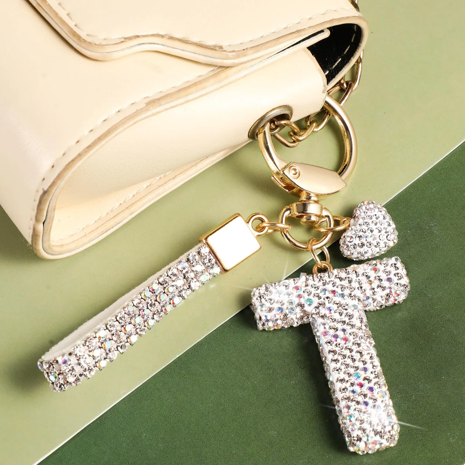 MWOOT Portachiavi a forma di lettera con strass, portachiavi con iniziale, argentato, carino portachiavi per auto, portachiavi personalizzato, accessori per borse, accessori artigianali, portachiavi - immagine 2