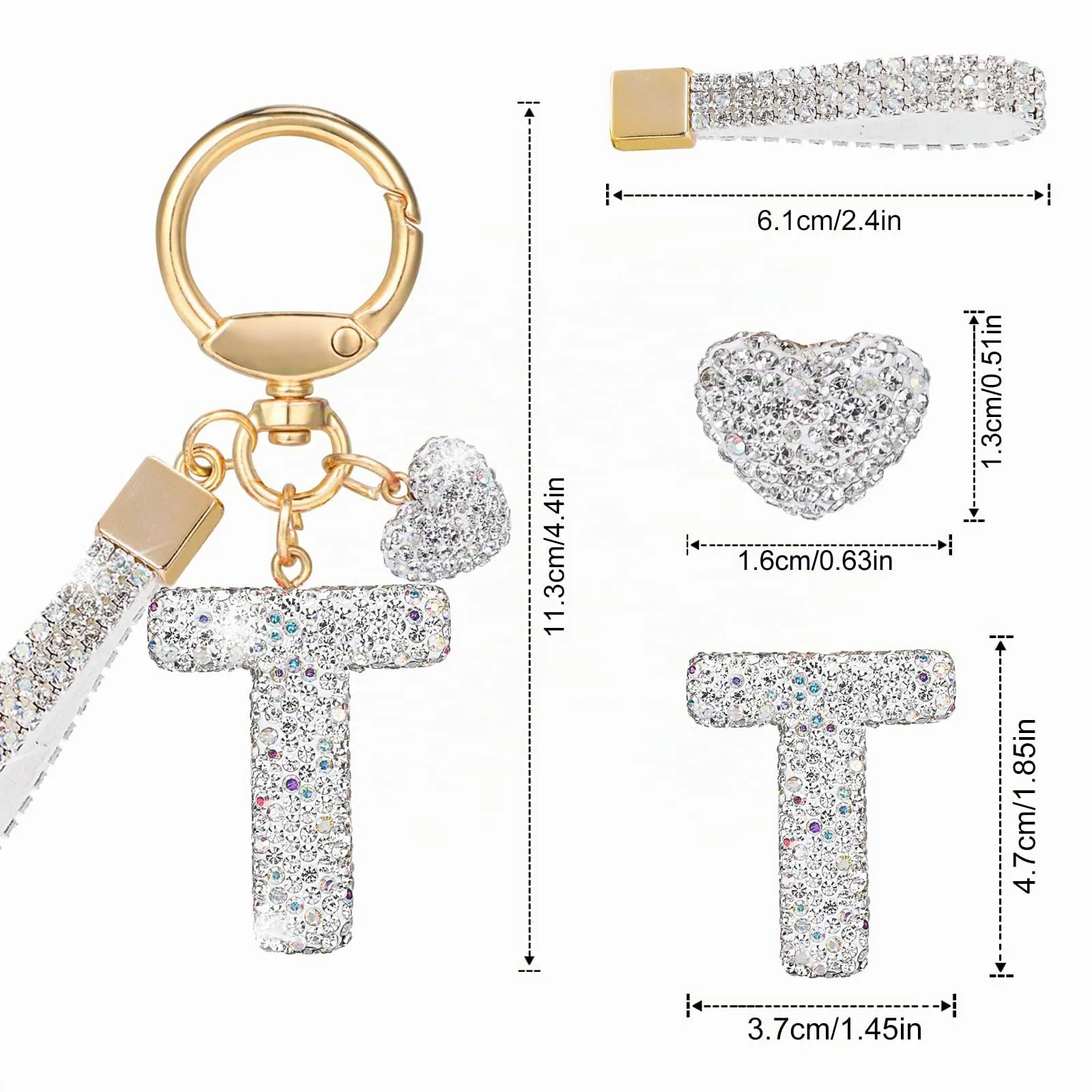 MWOOT Portachiavi a forma di lettera con strass, portachiavi con iniziale, argentato, carino portachiavi per auto, portachiavi personalizzato, accessori per borse, accessori artigianali, portachiavi - immagine 3