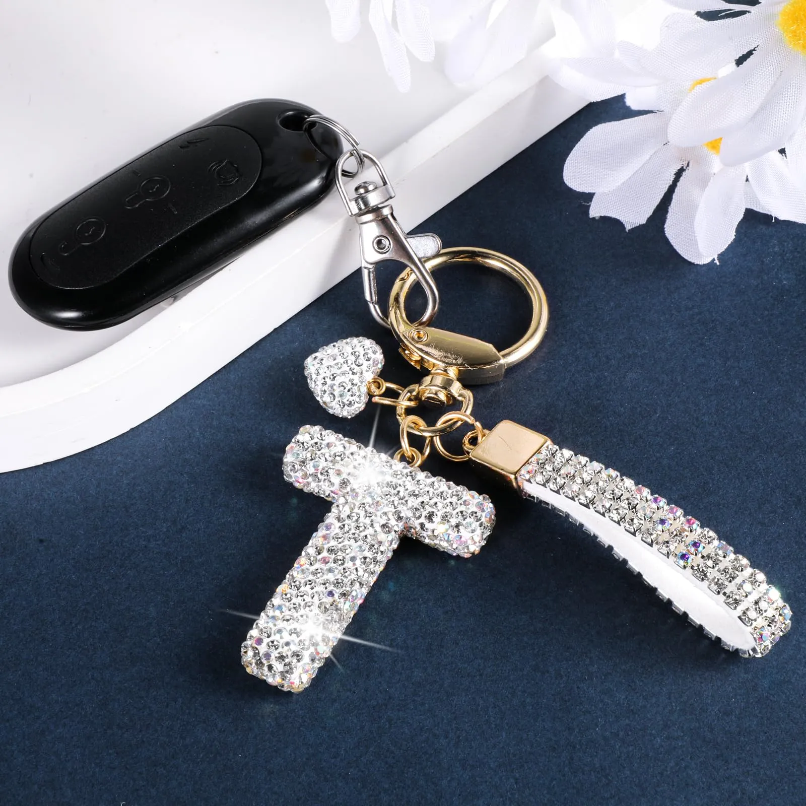 MWOOT Portachiavi a forma di lettera con strass, portachiavi con iniziale, argentato, carino portachiavi per auto, portachiavi personalizzato, accessori per borse, accessori artigianali, portachiavi - immagine 4