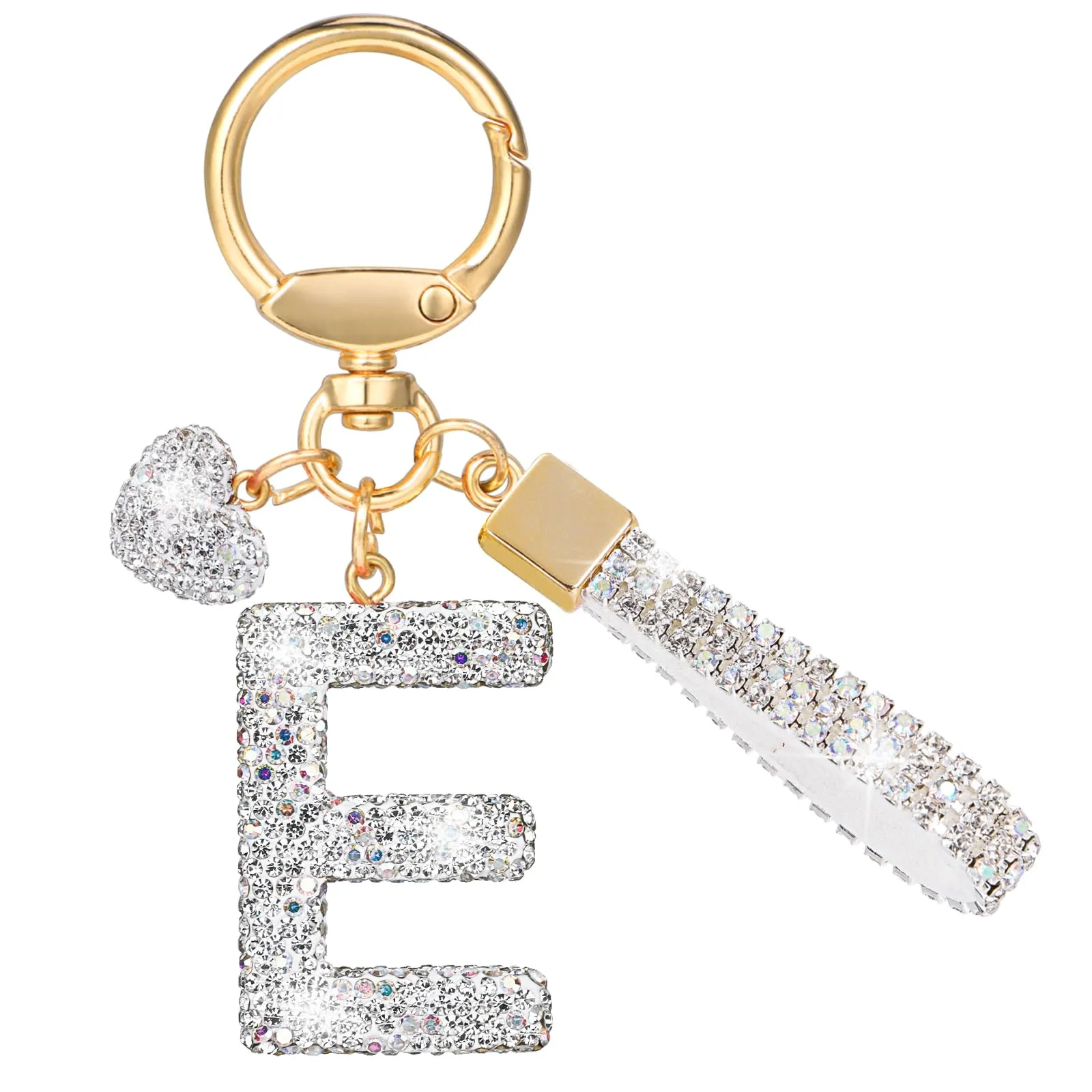 MWOOT Cristalli Lettera Portachiavi, Carini Keyring Ciondoli con Nome, Iniziale Anelli Portachiavi Donna, Casa Nuova Accessori Macchina Auto Keychain Regalo Amica Compleanno(E) - immagine 1