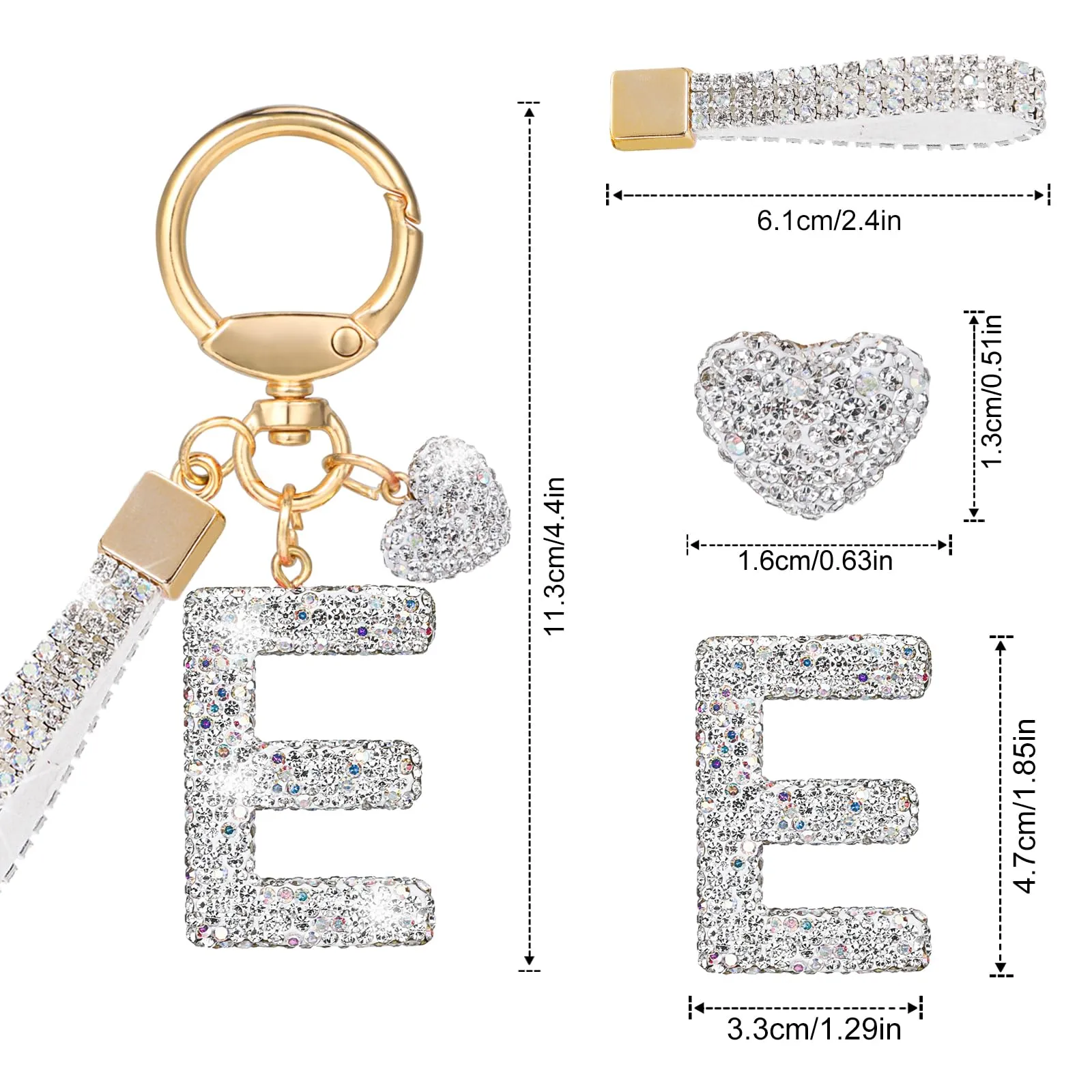 MWOOT Cristalli Lettera Portachiavi, Carini Keyring Ciondoli con Nome, Iniziale Anelli Portachiavi Donna, Casa Nuova Accessori Macchina Auto Keychain Regalo Amica Compleanno(E) - immagine 3