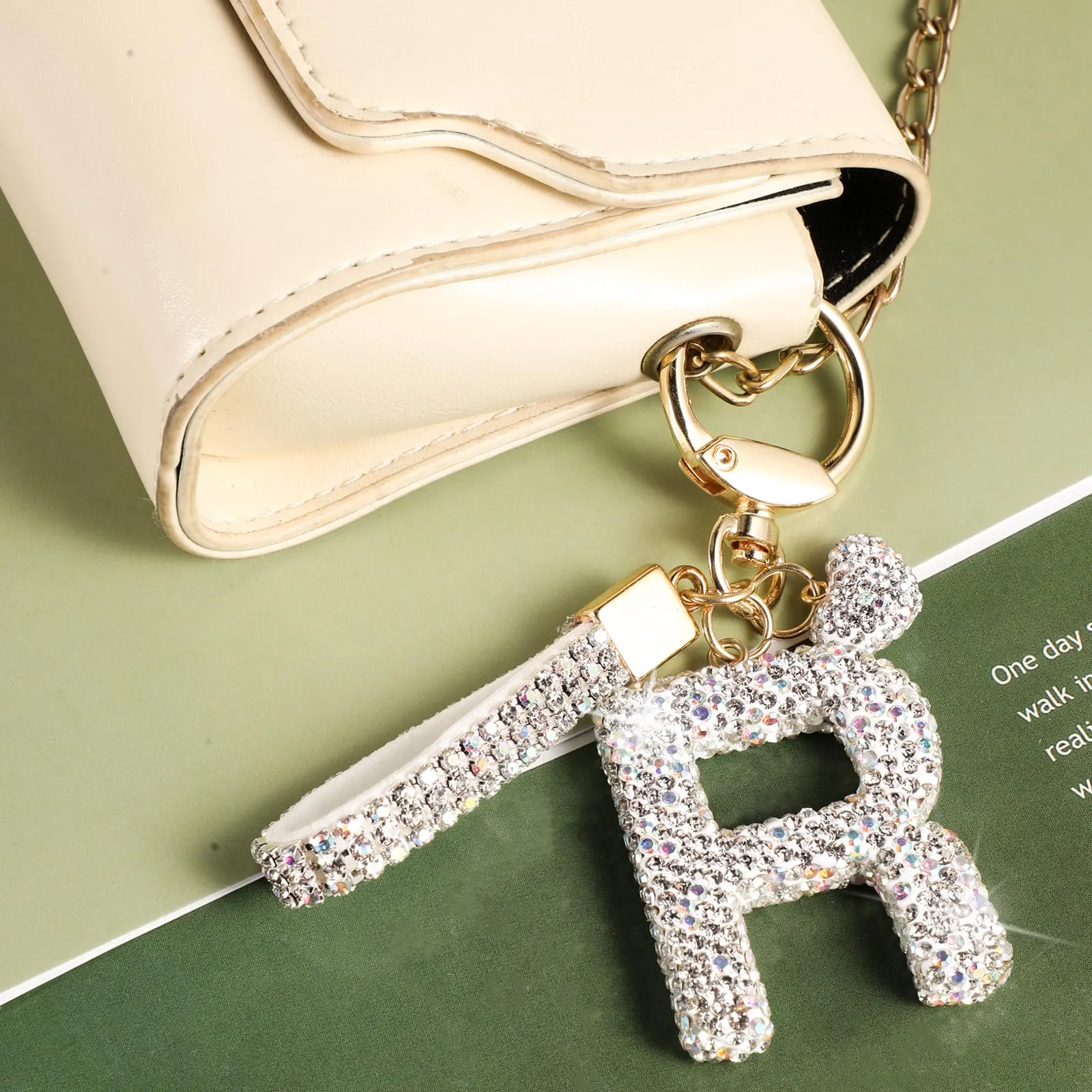 MWOOT Portachiavi a forma di lettera con strass, portachiavi con iniziale, argentato, carino portachiavi per auto, portachiavi personalizzato, accessori per borse, accessori artigianali, portachiavi - immagine 2