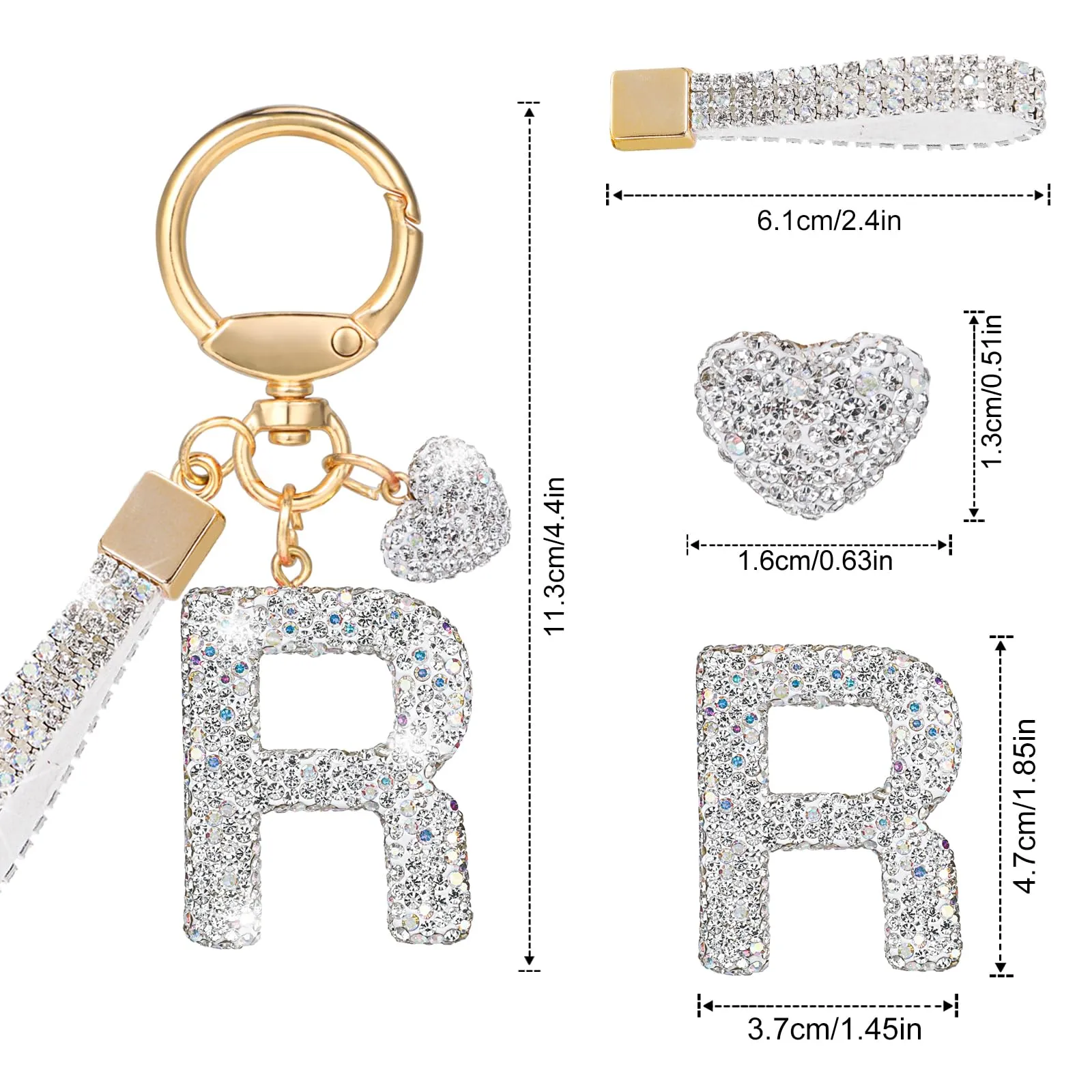 MWOOT Portachiavi a forma di lettera con strass, portachiavi con iniziale, argentato, carino portachiavi per auto, portachiavi personalizzato, accessori per borse, accessori artigianali, portachiavi - immagine 3