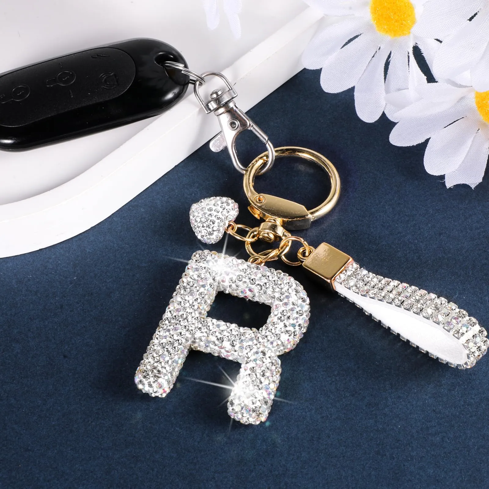 MWOOT Portachiavi a forma di lettera con strass, portachiavi con iniziale, argentato, carino portachiavi per auto, portachiavi personalizzato, accessori per borse, accessori artigianali, portachiavi - immagine 4