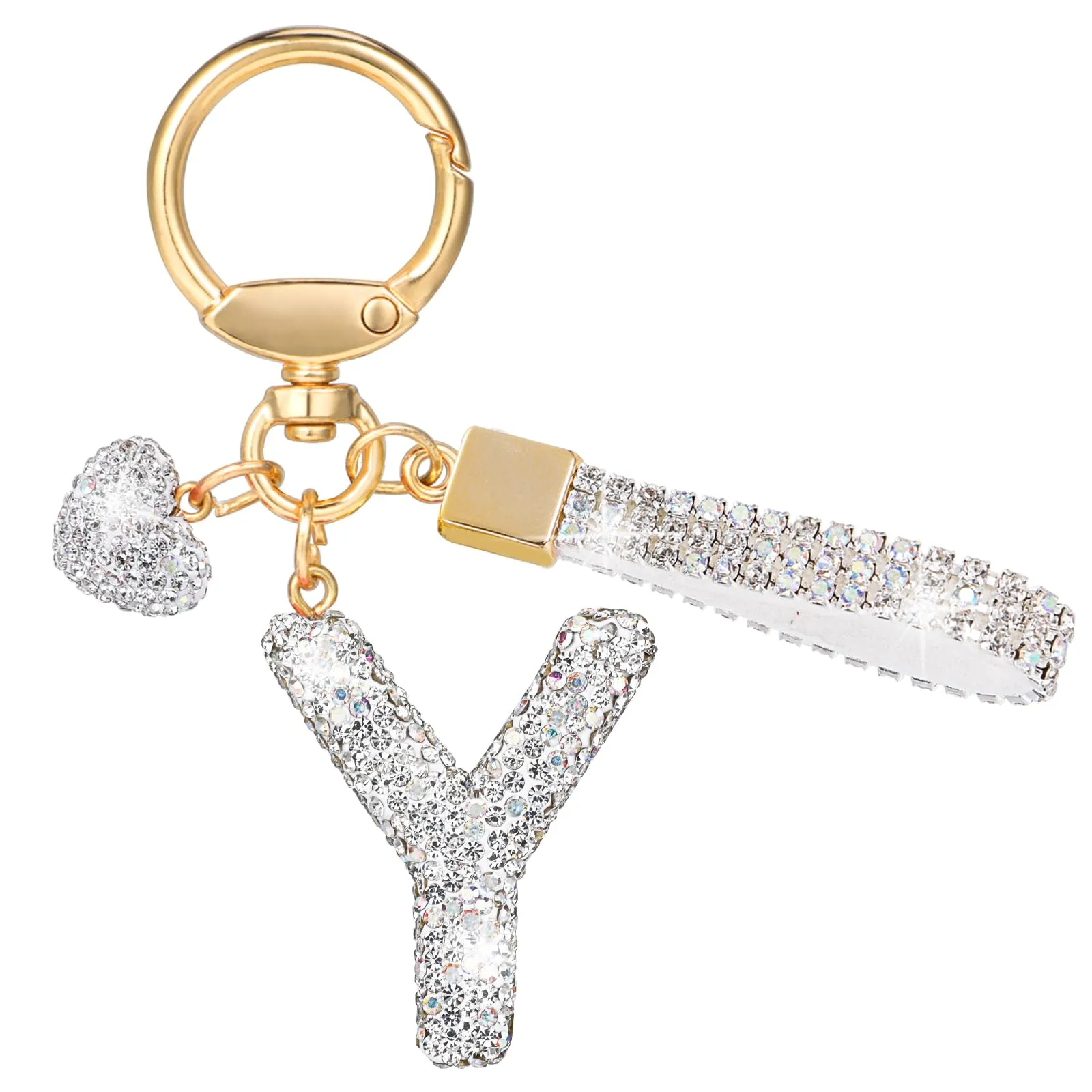 MWOOT Cristalli Lettera Portachiavi, Carini Keyring Ciondoli con Nome, Iniziale Anelli Portachiavi Donna, Casa Nuova Accessori Macchina Auto Keychain Regalo Amica Compleanno(Y) - immagine 1