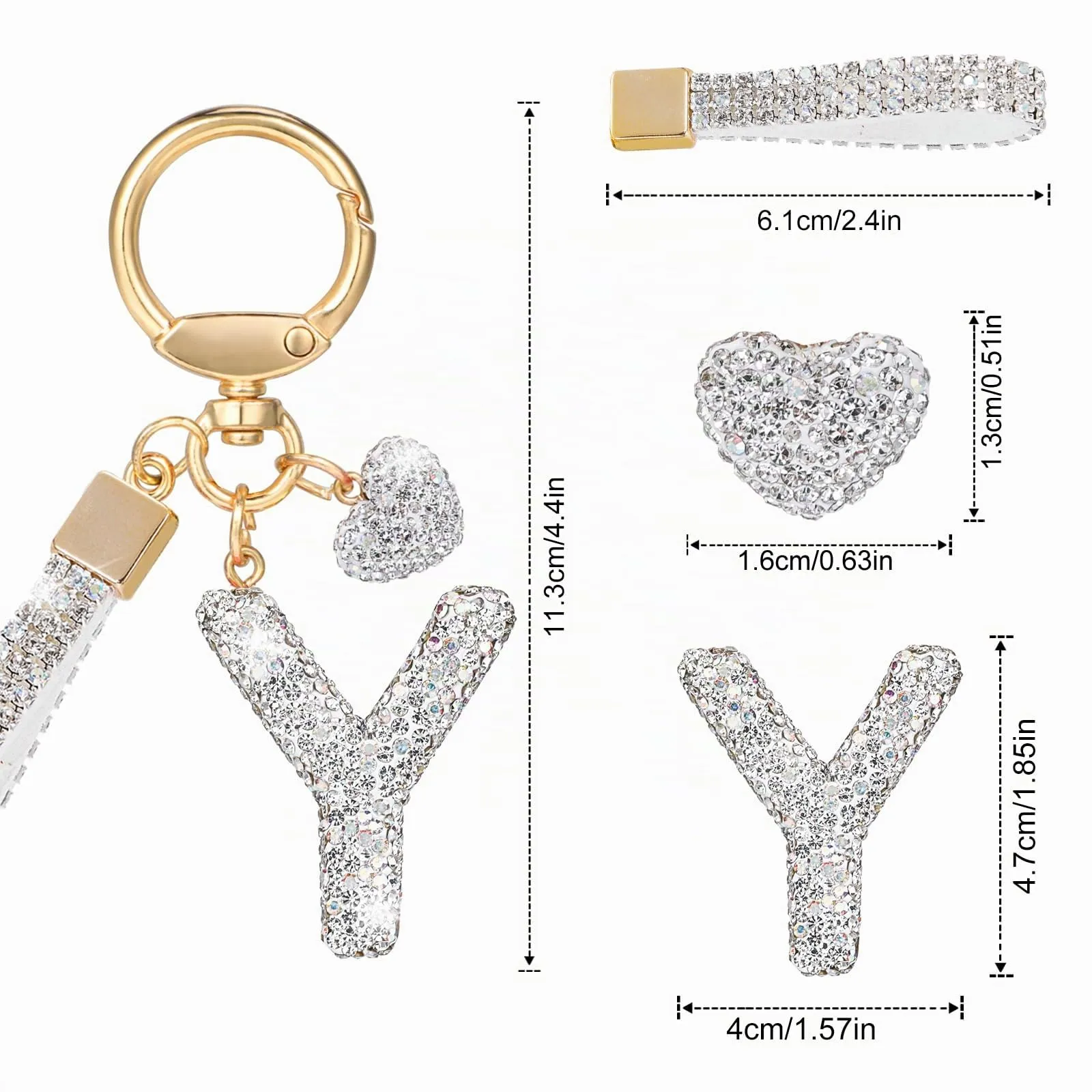 MWOOT Cristalli Lettera Portachiavi, Carini Keyring Ciondoli con Nome, Iniziale Anelli Portachiavi Donna, Casa Nuova Accessori Macchina Auto Keychain Regalo Amica Compleanno(Y) - immagine 3