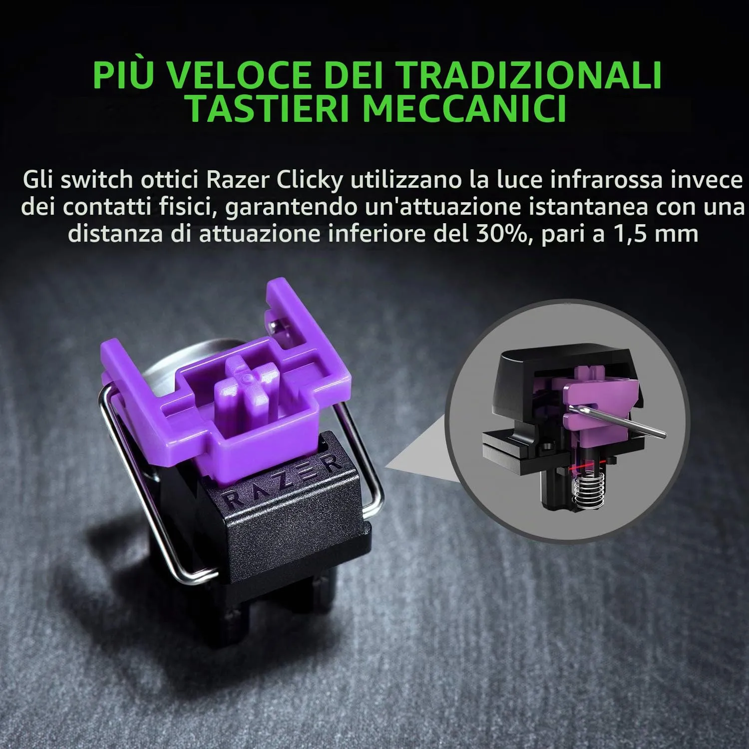 Razer Huntsman Mini (Interruttore Viola) - Tastiera da Gioco Compatta al 60% (Interruttori Ottico- a Scatto, Copri Tasti PBT Doubleshot, Cavo USB-C Staccabile) Layout QWERTY English (US), Nero - immagine 2