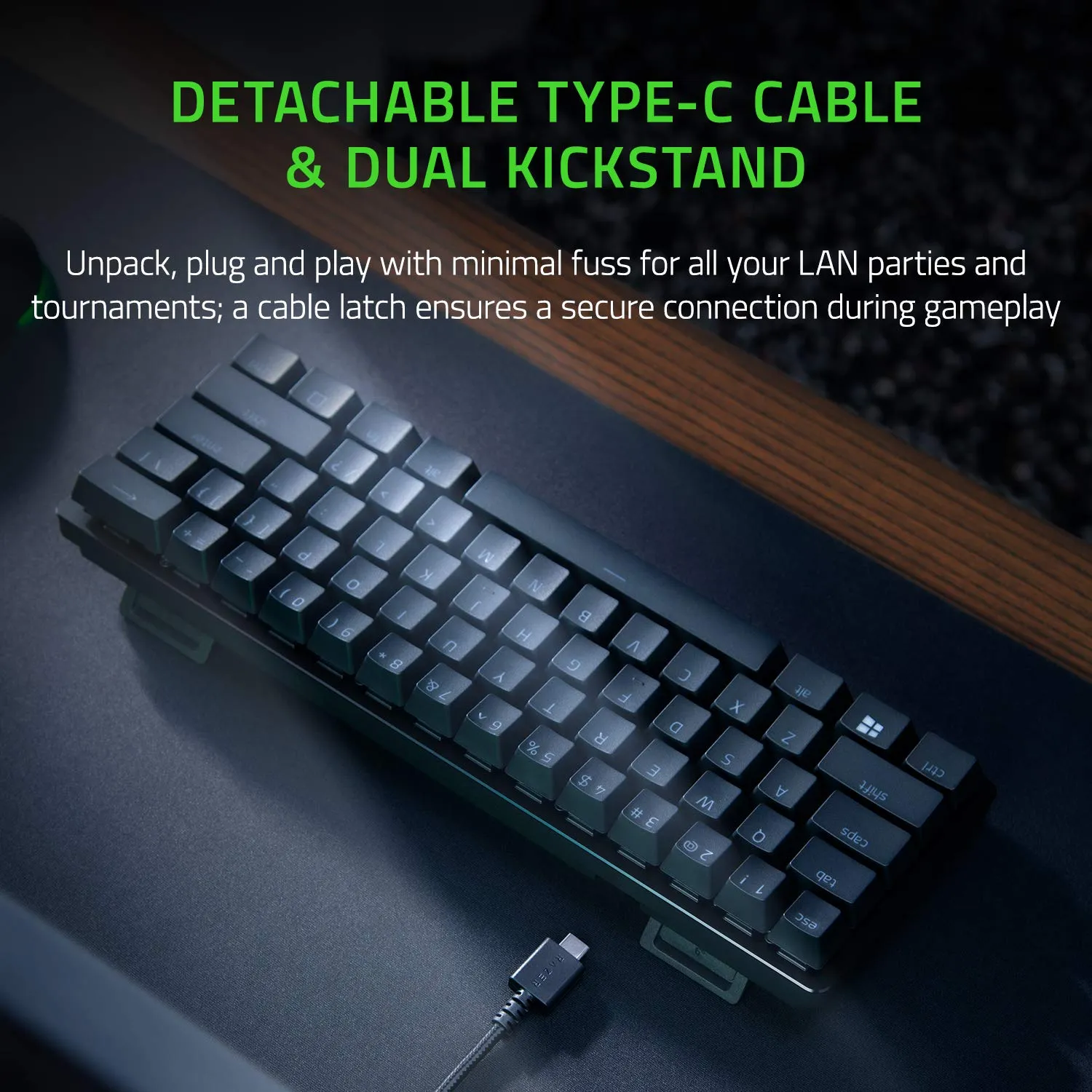 Razer Huntsman Mini (Interruttore Viola) - Tastiera da Gioco Compatta al 60% (Interruttori Ottico- a Scatto, Copri Tasti PBT Doubleshot, Cavo USB-C Staccabile) Layout QWERTY English (US), Nero - immagine 4