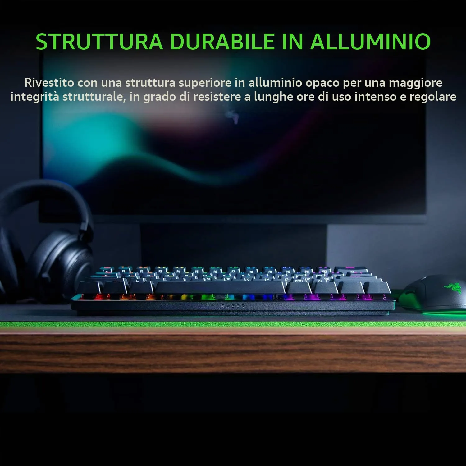Razer Huntsman Mini (Interruttore Viola) - Tastiera da Gioco Compatta al 60% (Interruttori Ottico- a Scatto, Copri Tasti PBT Doubleshot, Cavo USB-C Staccabile) Layout QWERTY English (US), Nero - immagine 5