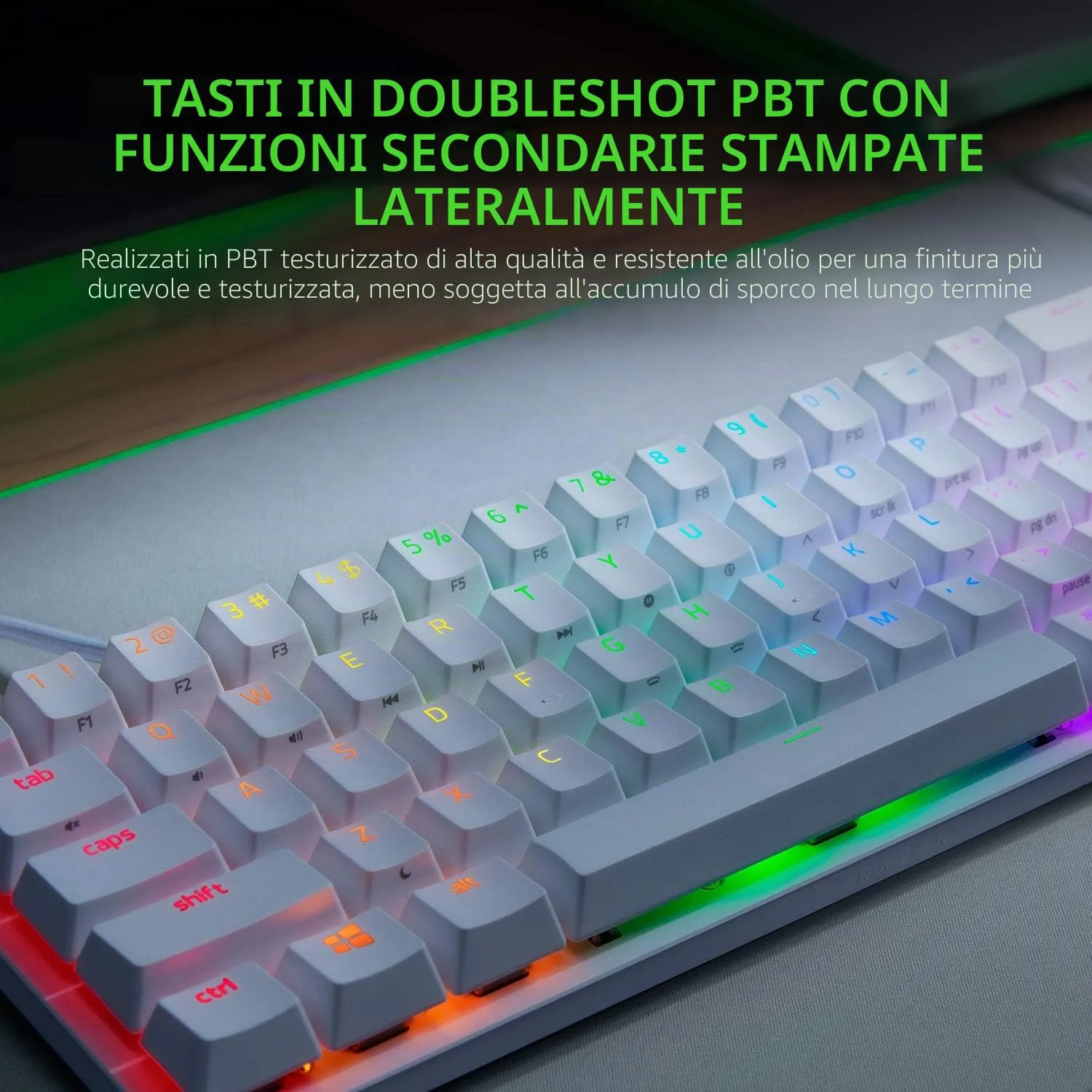 Razer Huntsman Mini (Interruttore Rosso) - Tastiera da Gioco Compatta al 60% (Interruttori Ottico- Lineari, Copri Tasti Doubleshot PBT, Cavo USB-C Rimovibile) Layout USA | Mercury Bianco - immagine 4