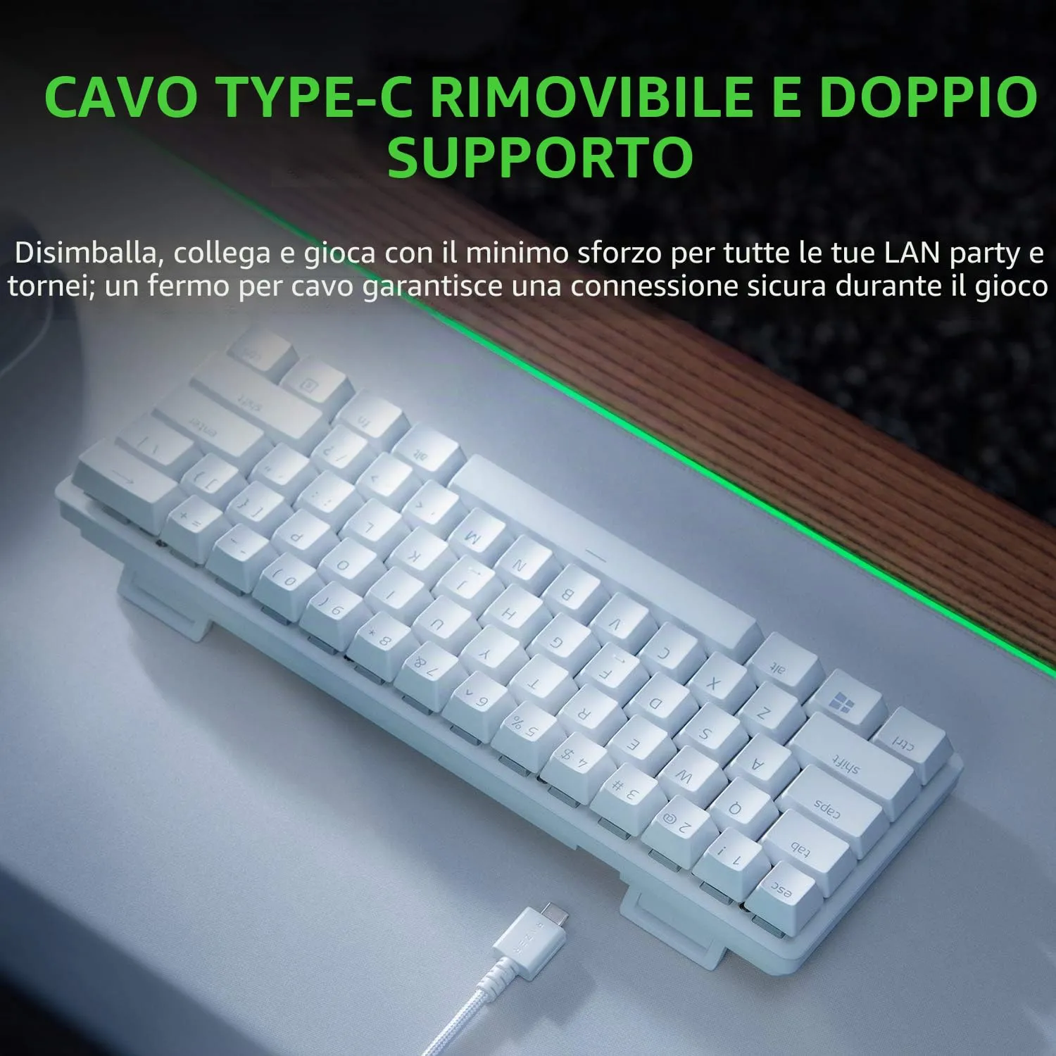 Razer Huntsman Mini (Interruttore Rosso) - Tastiera da Gioco Compatta al 60% (Interruttori Ottico- Lineari, Copri Tasti Doubleshot PBT, Cavo USB-C Rimovibile) Layout USA | Mercury Bianco - immagine 5