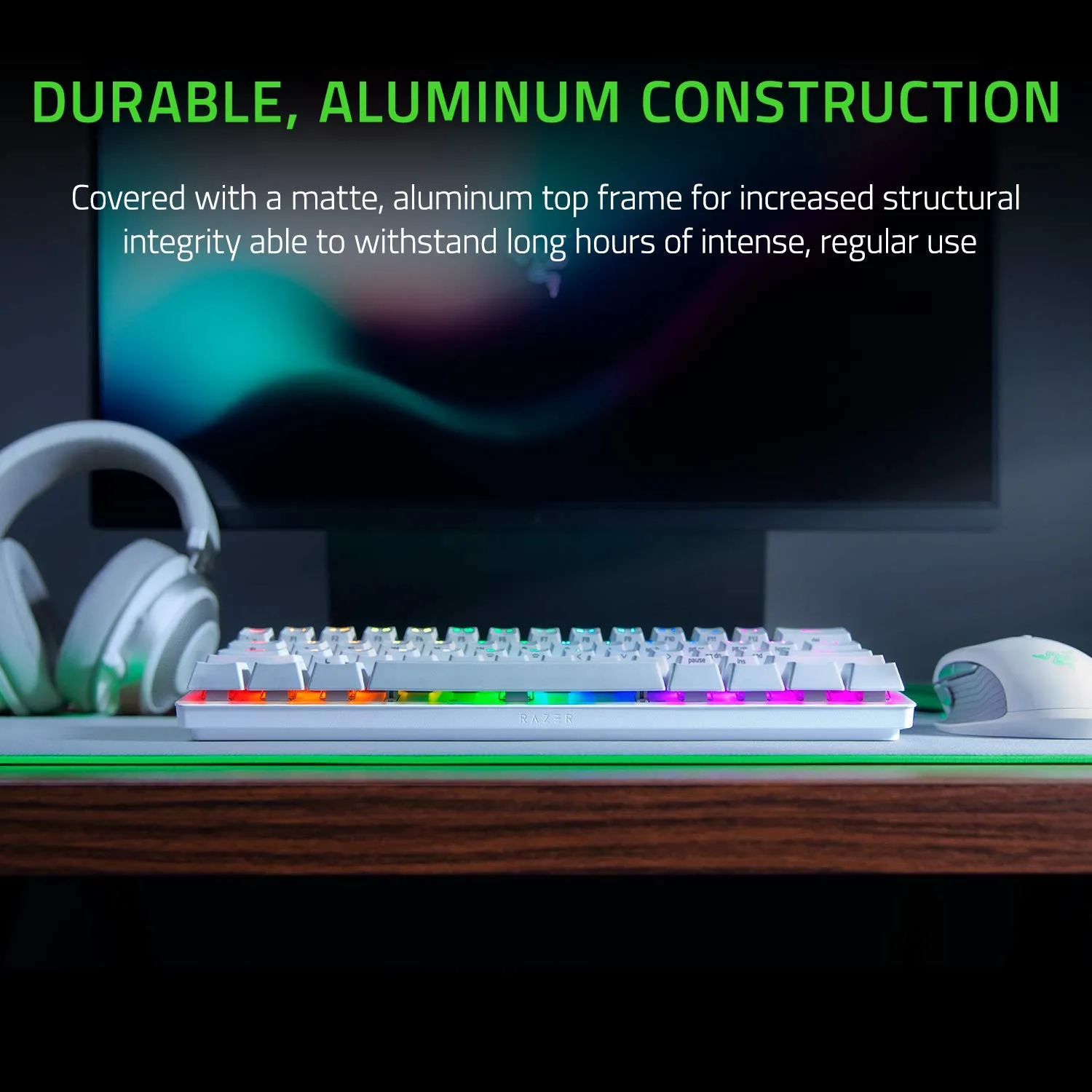 Razer Huntsman Mini (Interruttore Rosso) - Tastiera da Gioco Compatta al 60% (Interruttori Ottico- Lineari, Copri Tasti Doubleshot PBT, Cavo USB-C Rimovibile) Layout USA | Mercury Bianco - immagine 6