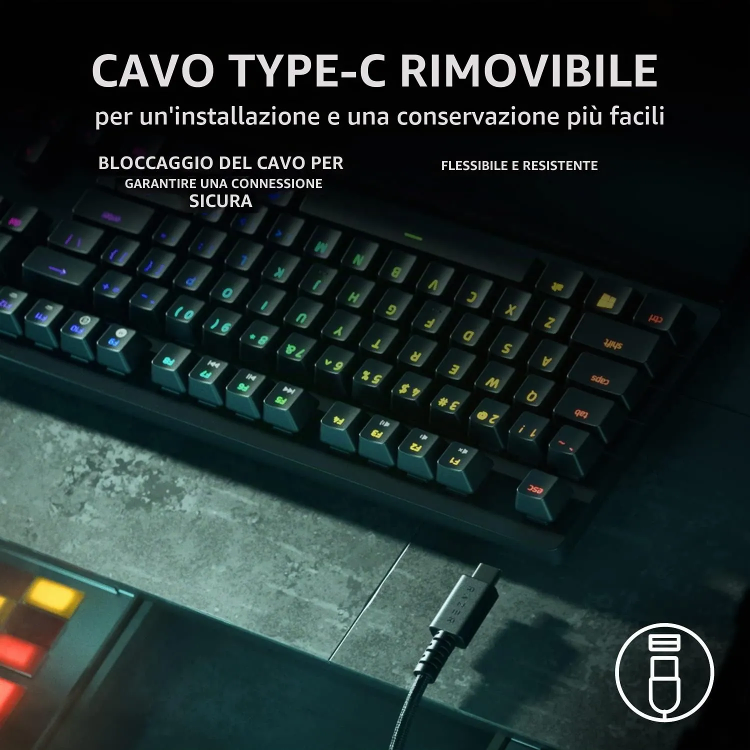 RAZER - Clavier gaming - HUNTSMAN V2 TKL PURPLE SWITCH - immagine 5