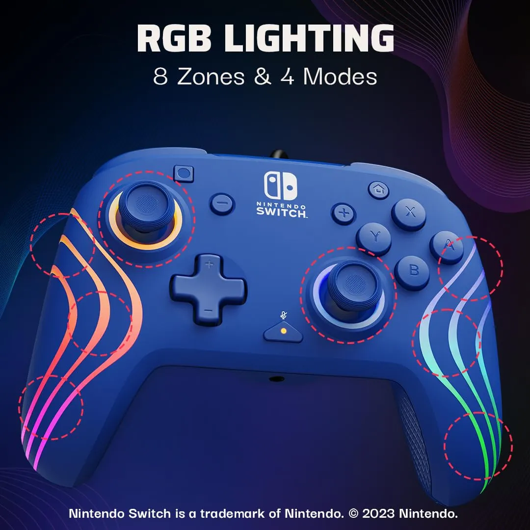 PDP Official Switch Afterglow Wave Wired Controller - Blue - immagine 2