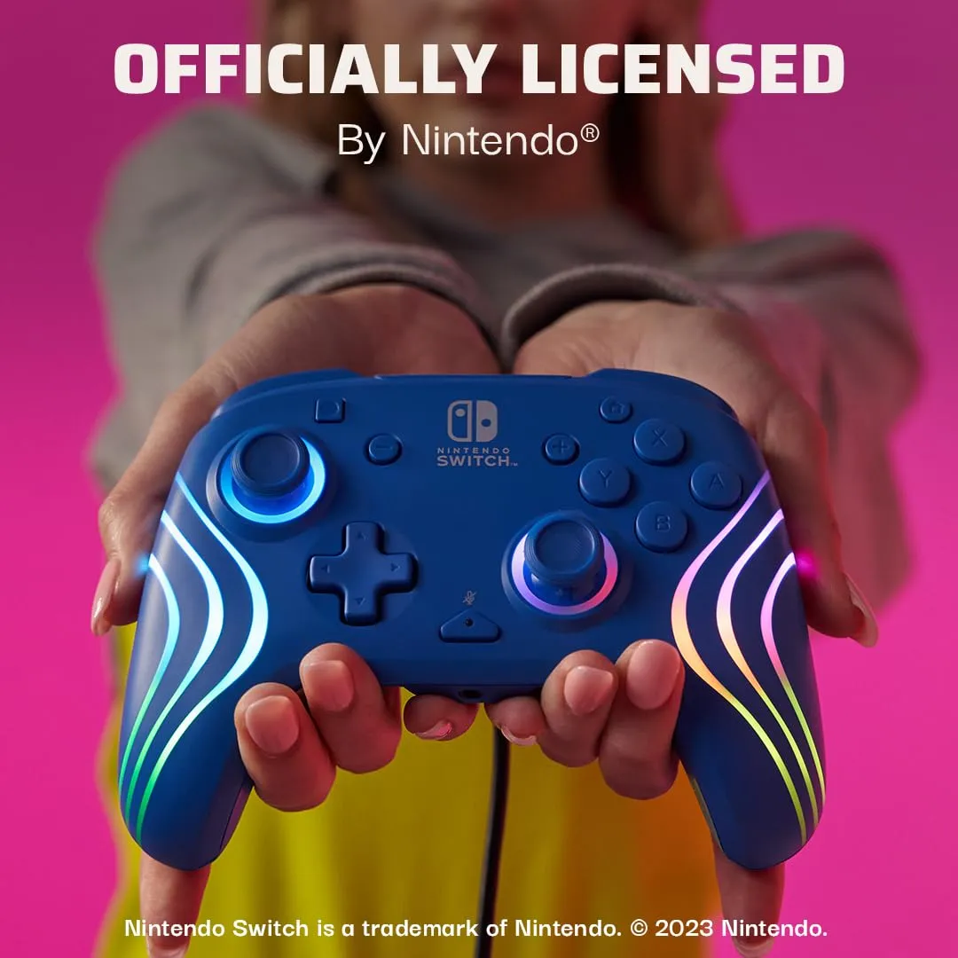 PDP Official Switch Afterglow Wave Wired Controller - Blue - immagine 5