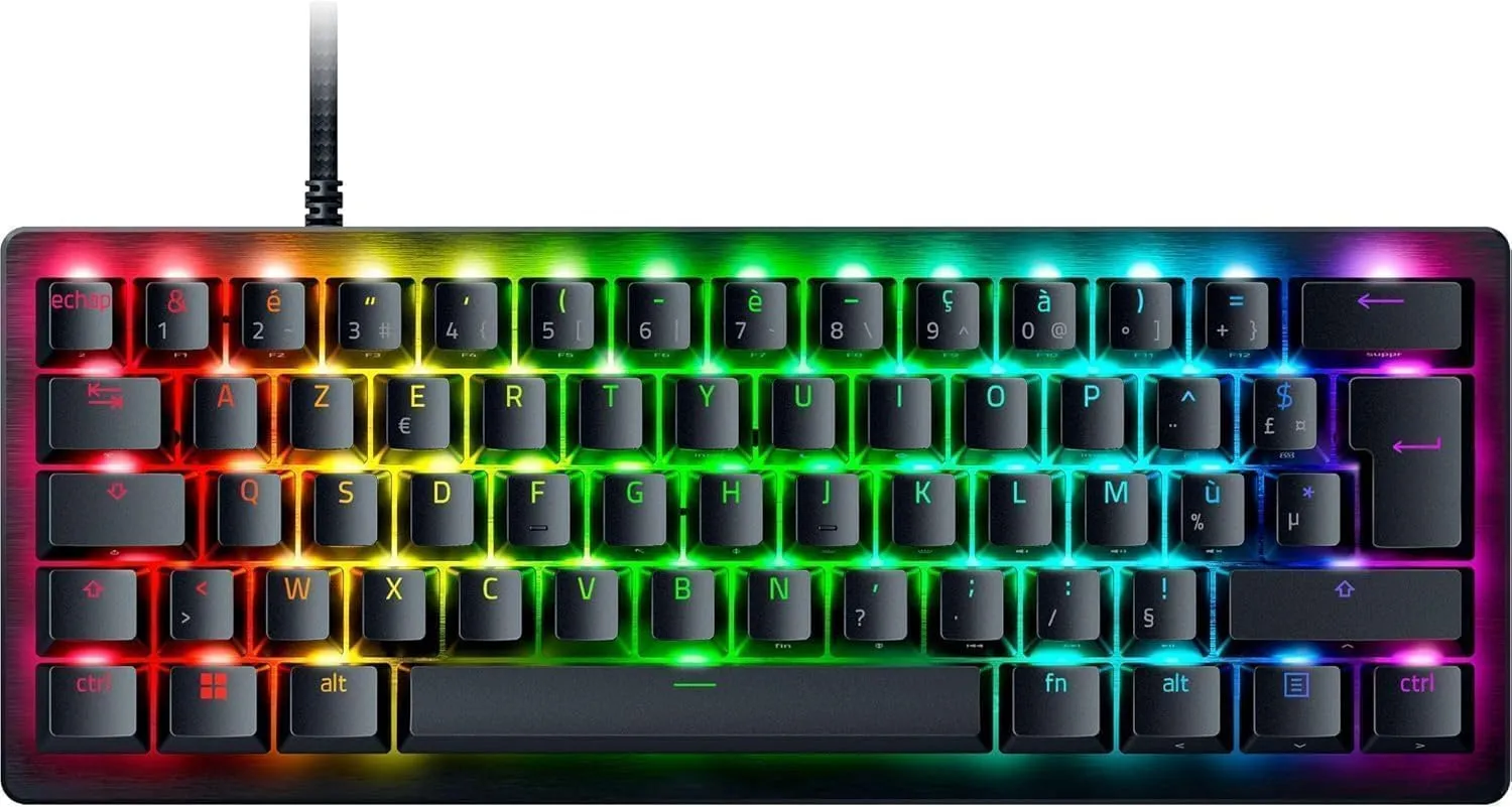 Razer Huntsman V3 Pro Mini (interruttori analogici) - Tastiera gamer ottica al 60% (sgancio rapido, interruttori analogici regolabili da 0,1-4 mm, tasti PBT Doubleshot) Tastiera AZERTY | Nero - immagine 1