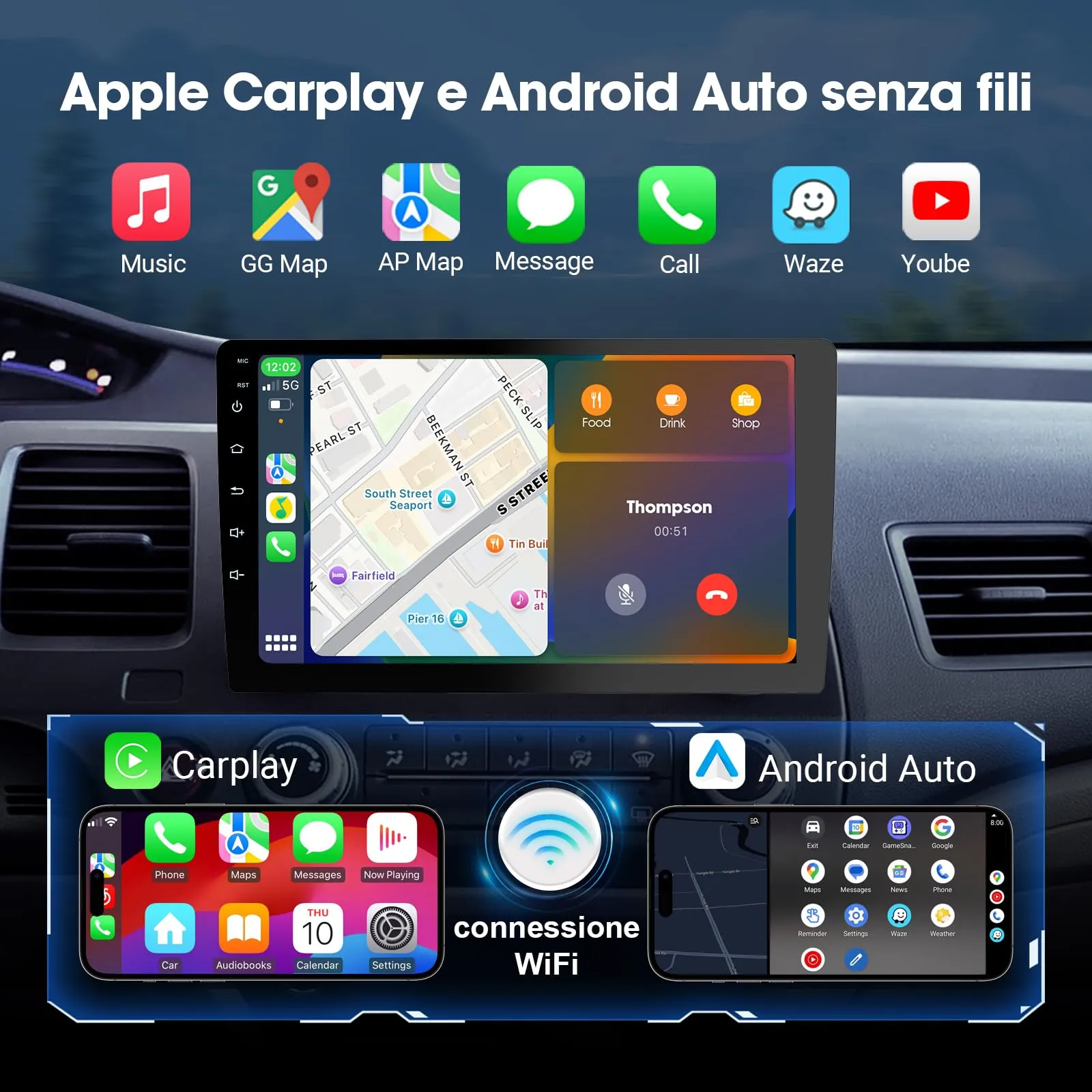 Haudio Autoradio da 9 Pollici, Autoradio 2 DIN con Apple Carplay Wireless & Android Auto, Telecamera Retromarcia HD, Navigazione GPS, Mirror Link, Radio SWC/AM/FM Adatta Maggior Delle Auto 2+64 GB - immagine 2