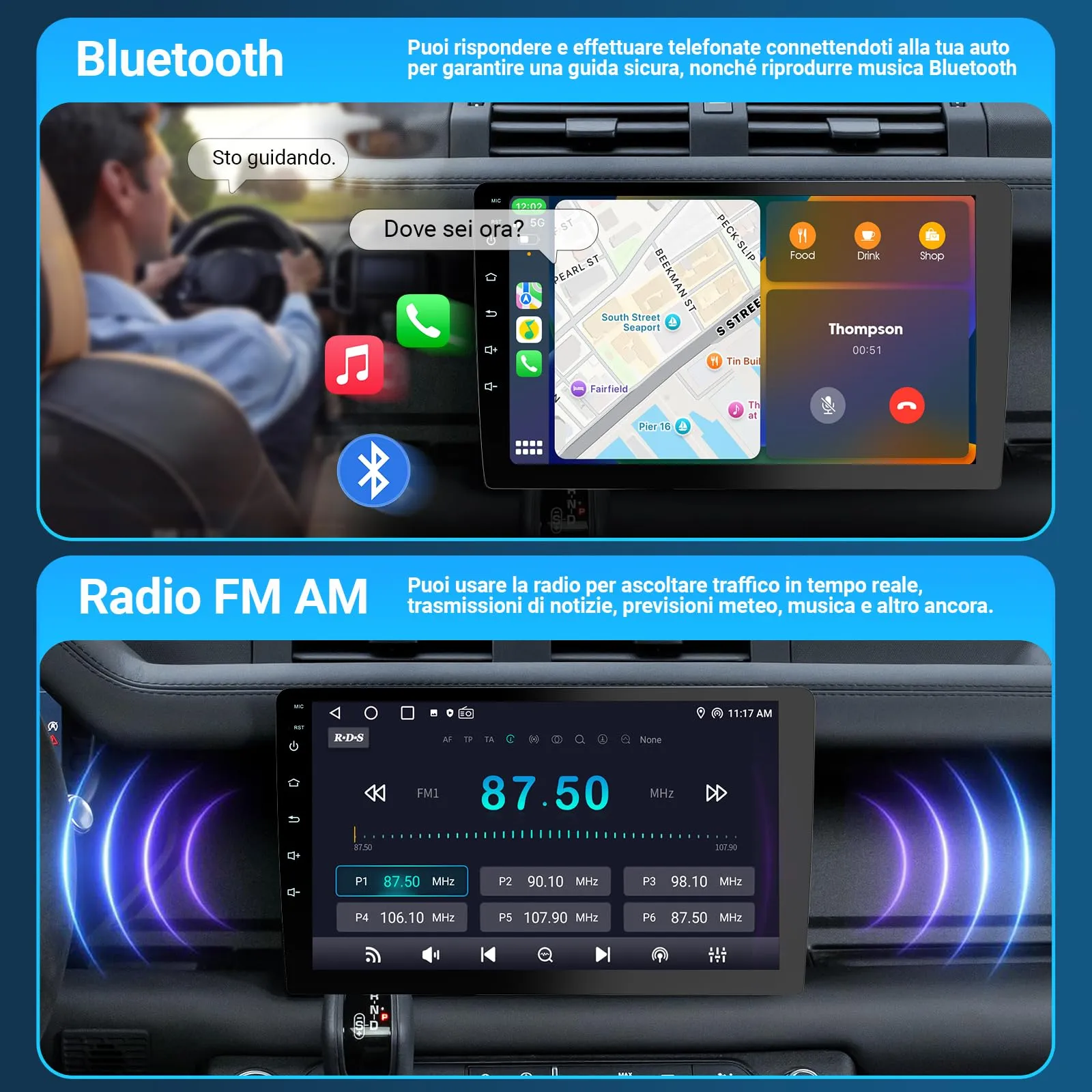 Haudio Autoradio da 9 Pollici, Autoradio 2 DIN con Apple Carplay Wireless & Android Auto, Telecamera Retromarcia HD, Navigazione GPS, Mirror Link, Radio SWC/AM/FM Adatta Maggior Delle Auto 2+64 GB - immagine 4
