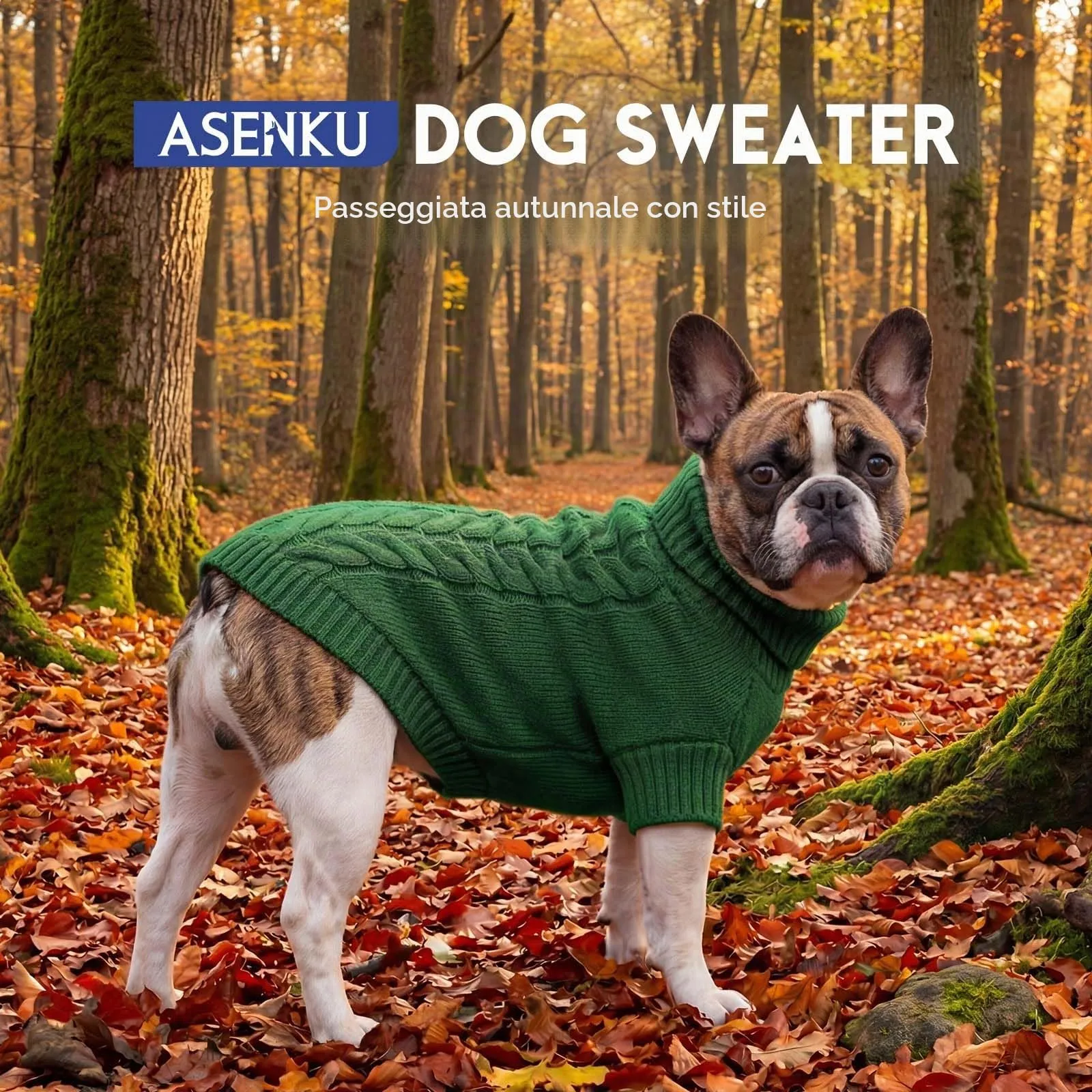 ASENKU Maglione Invernale per Cane Taglia L Medio-Grande, Maglioncino Cani Treccia Collo Alto con Foro Guinzaglio per Bulldog Francese Westie, Maglia Protettiva contro Freddo e Neve - immagine 4