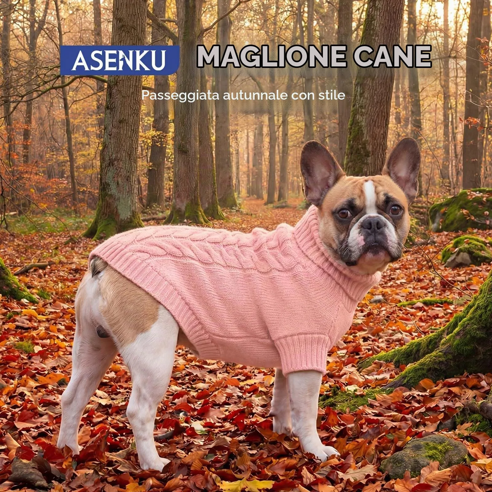 ASENKU Maglione Invernale per Cane Taglia L Medio-Grande, Maglioncino Cani Treccia Collo Alto con Foro Guinzaglio per Bulldog Francese Westie, Maglia Protettiva contro Freddo e Neve - immagine 4