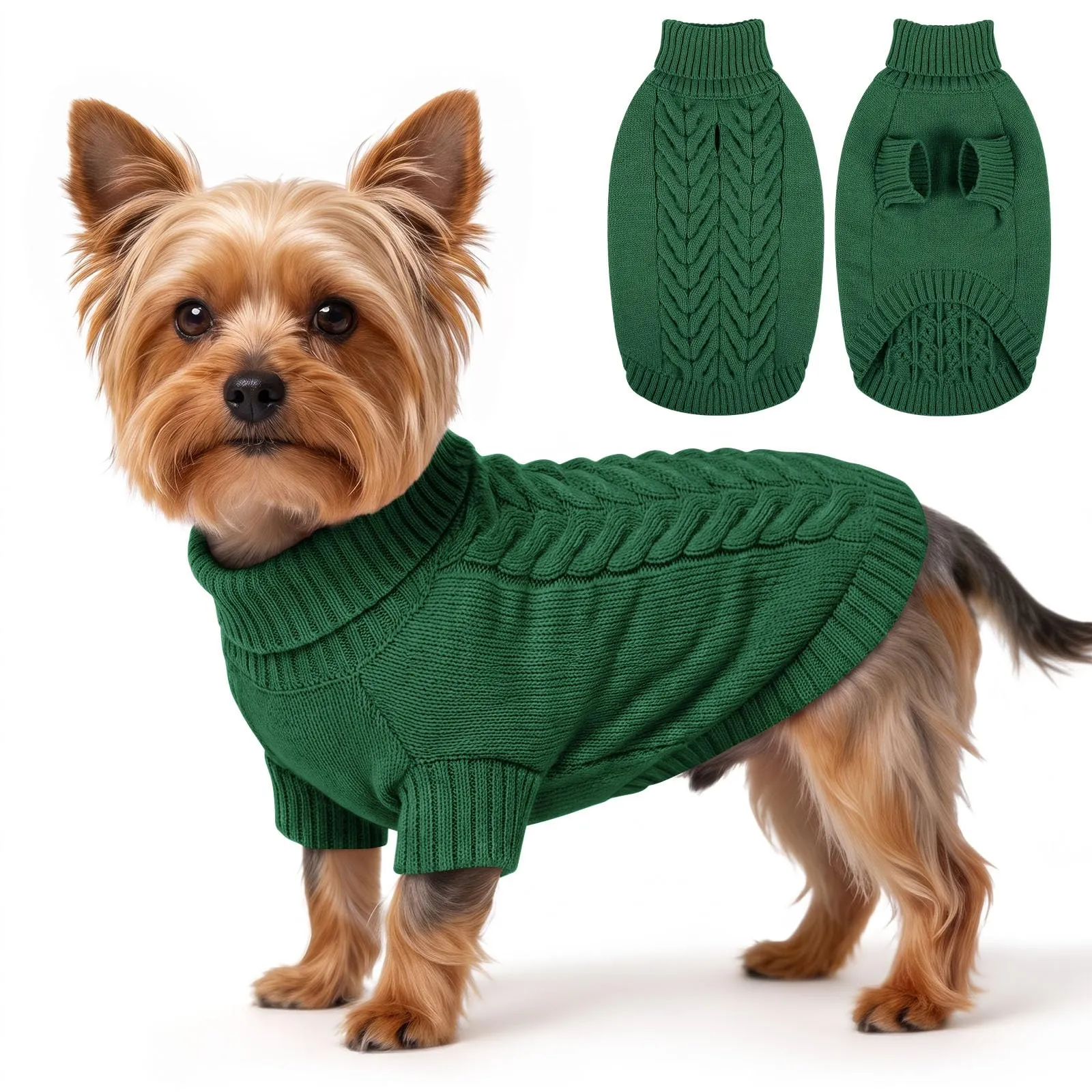 ASENKU Maglione Invernale per Cani Taglia XS Molto Piccolo,Maglia Treccia Collo Alto con Foro Guinzaglio per Chihuahua Yorkshire, Foro Guinzaglio, Vestito Invernale Anti-freddo per Attività All'aperto - immagine 1