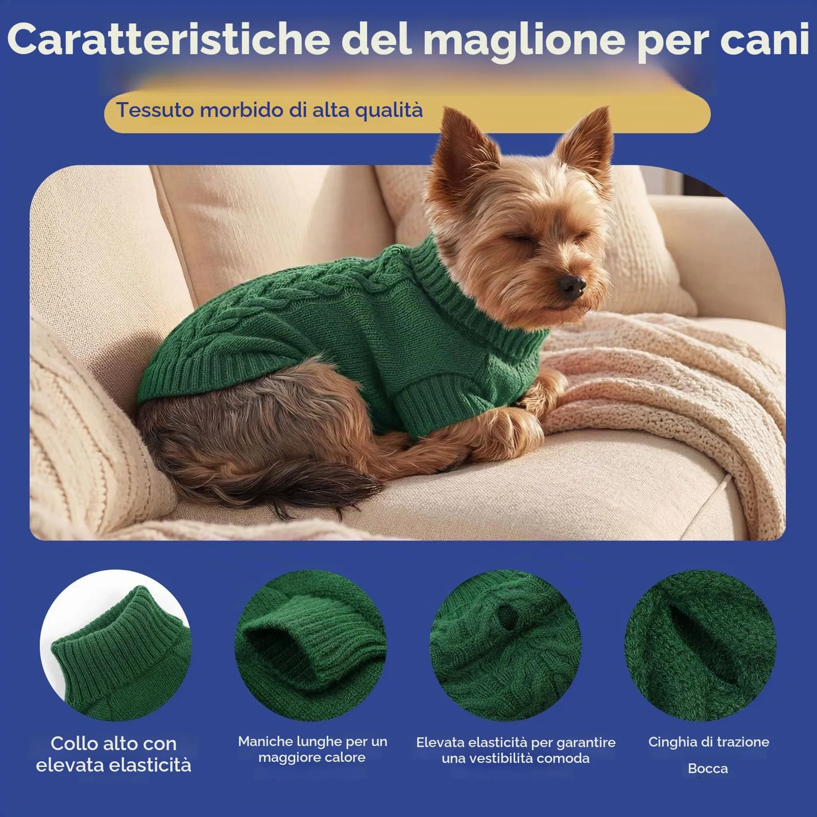 ASENKU Maglione Invernale per Cani Taglia 2XL Grande, Maglioncino Treccia Collo Alto con Foro Guinzaglio per Doberman Golden Retriever Labrador, Maglia Confortevole per Passeggiate Fredde - immagine 3