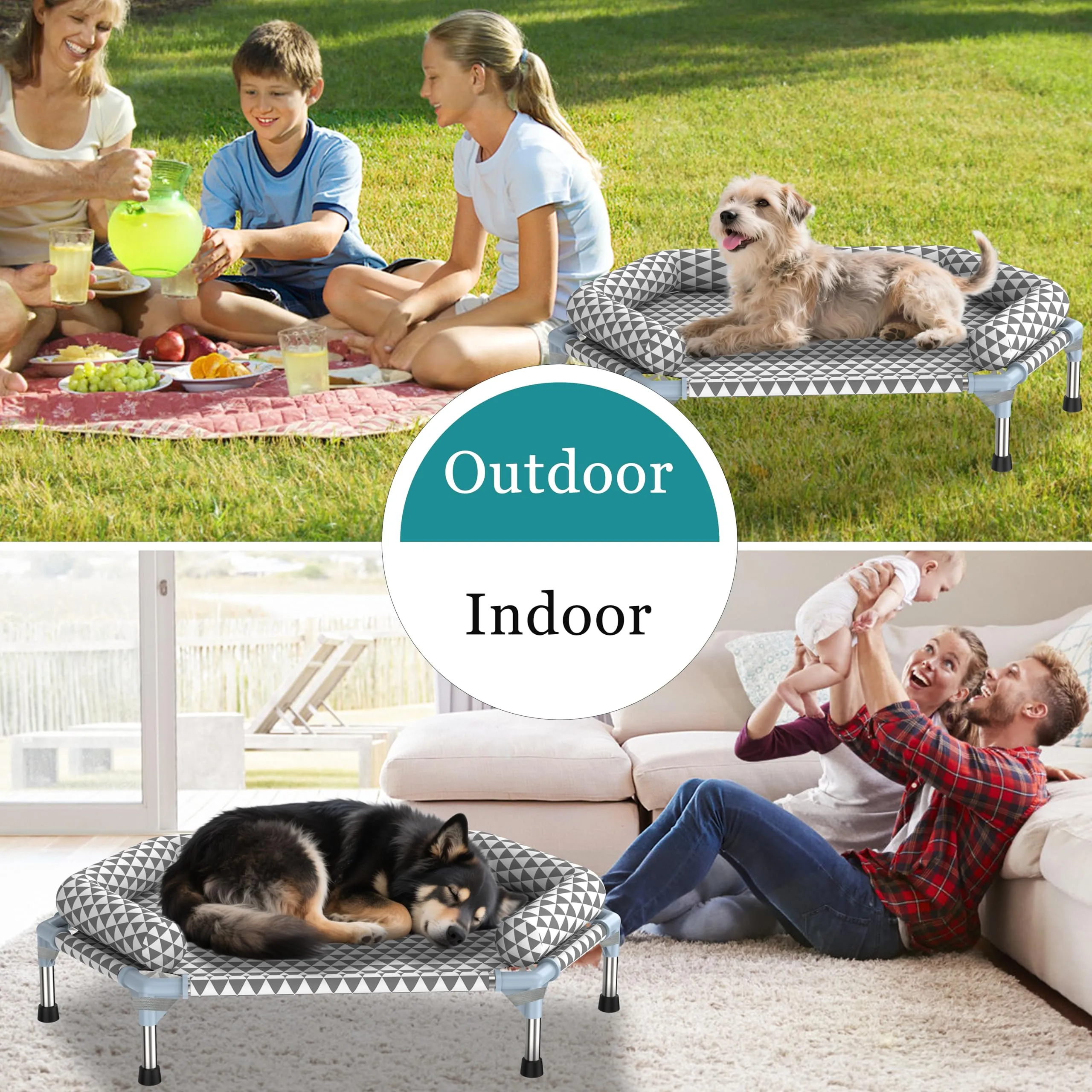 Kuntrust - Letto ortopedico per cani di taglia media, cuscini rimovibili e copertura lavabile, letto rialzato da esterno per cani, facile da montare, fino a 45,4 kg, M - immagine 3